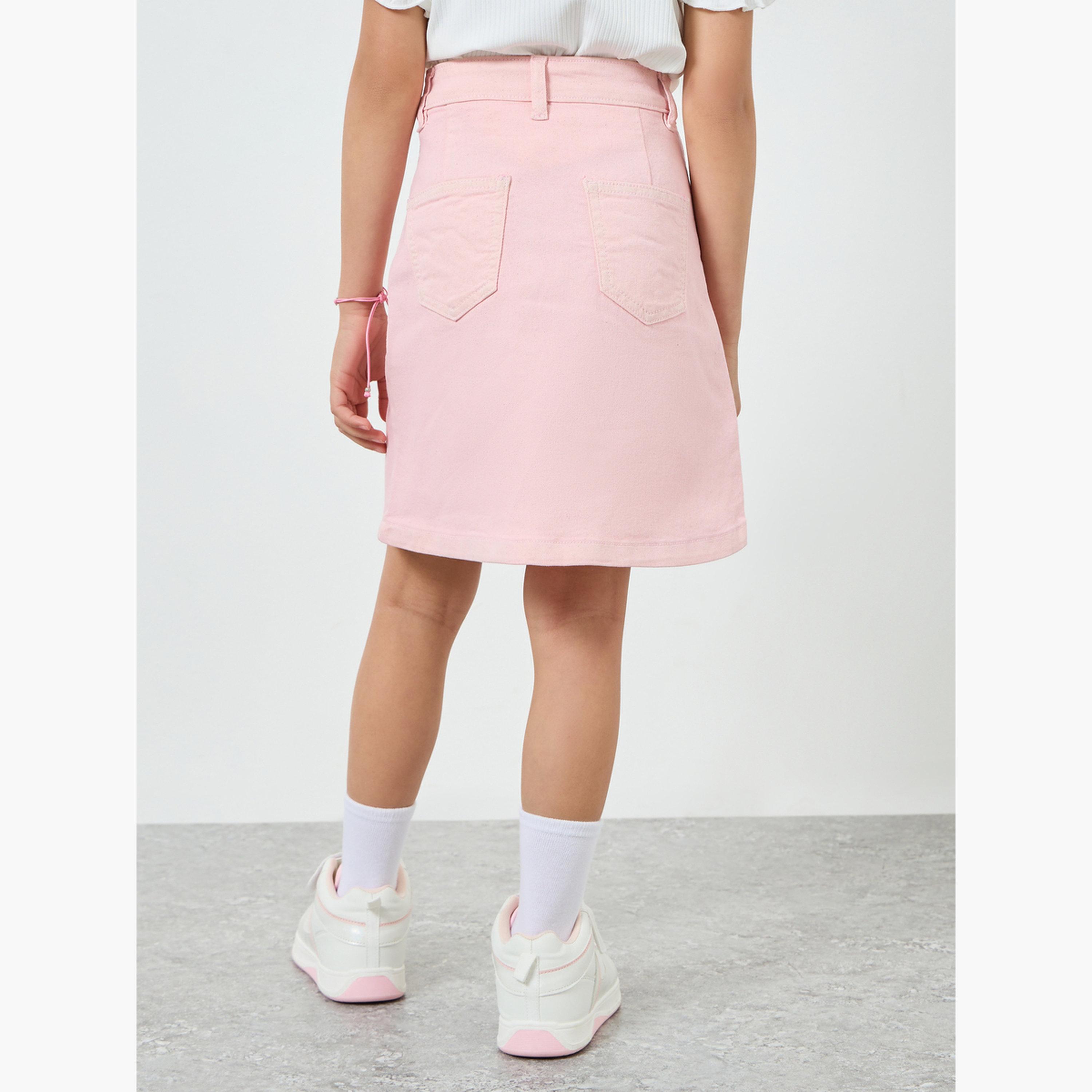 Styli Girls Pink Denim Skirt-girls-clothing-bottoms-skirts-image-3