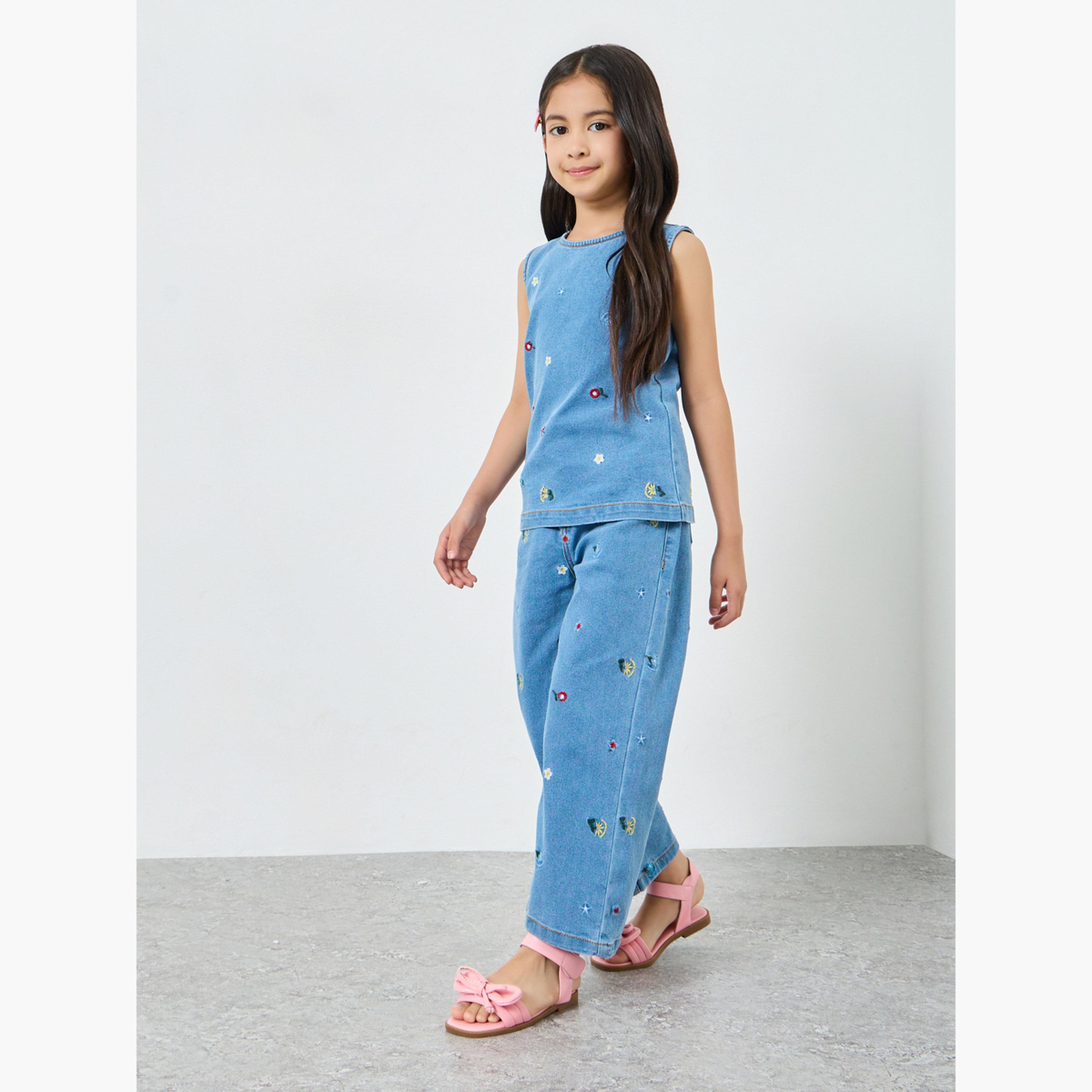 Styli Girls Light Blue Embroidered Denim Jeans-girls-clothing-bottoms-jeansandjeggings-image-2