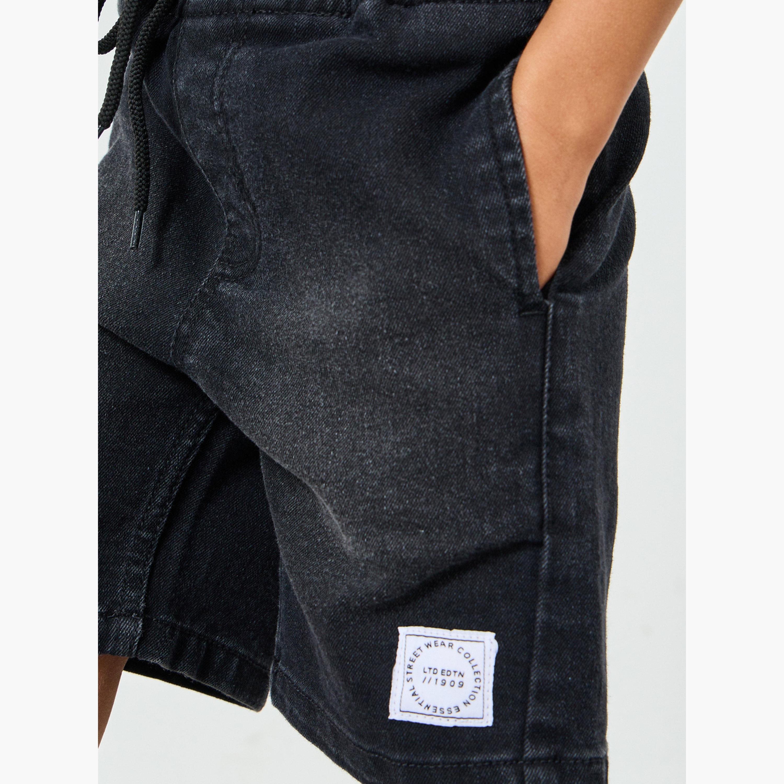 Styli Boys Black Cotton Denim Shorts-boys-clothing-bottoms-shorts-image-4