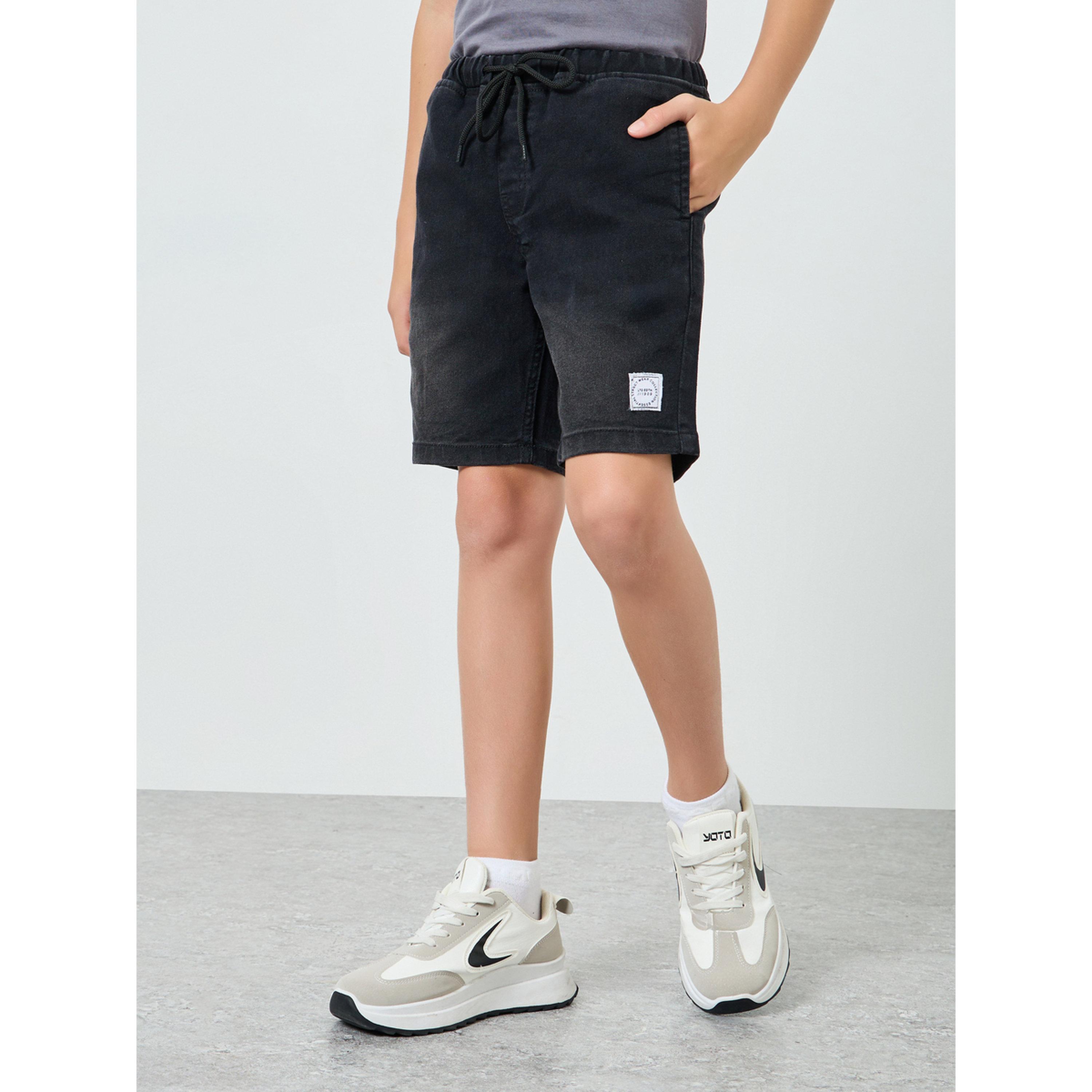 Styli Boys Black Cotton Denim Shorts-boys-clothing-bottoms-shorts-image-1