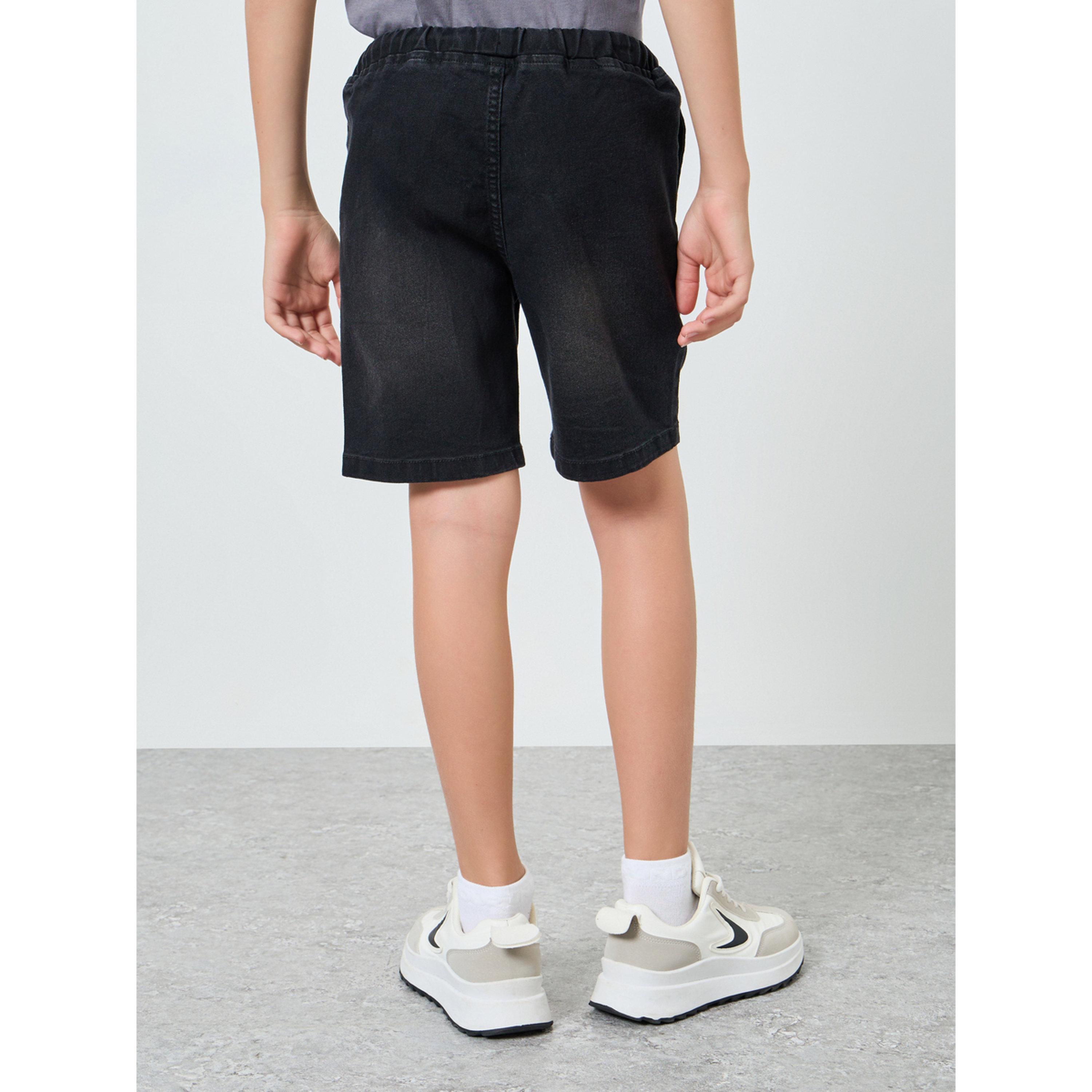 Styli Boys Black Cotton Denim Shorts-boys-clothing-bottoms-shorts-image-4