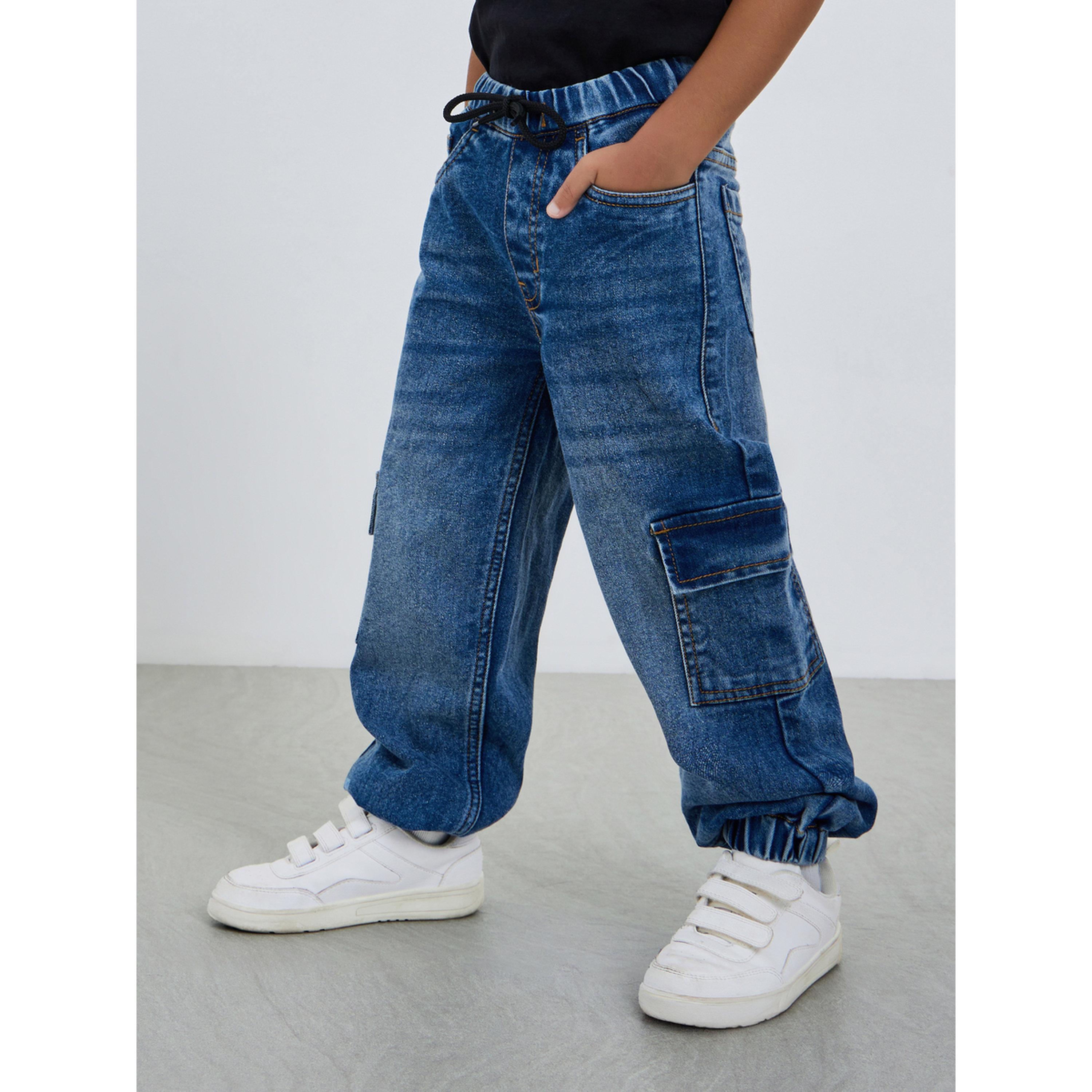 Styli Boys Cotton Cargo Jeans with Drawstring-boys-clothing-bottoms-jeans-image-1