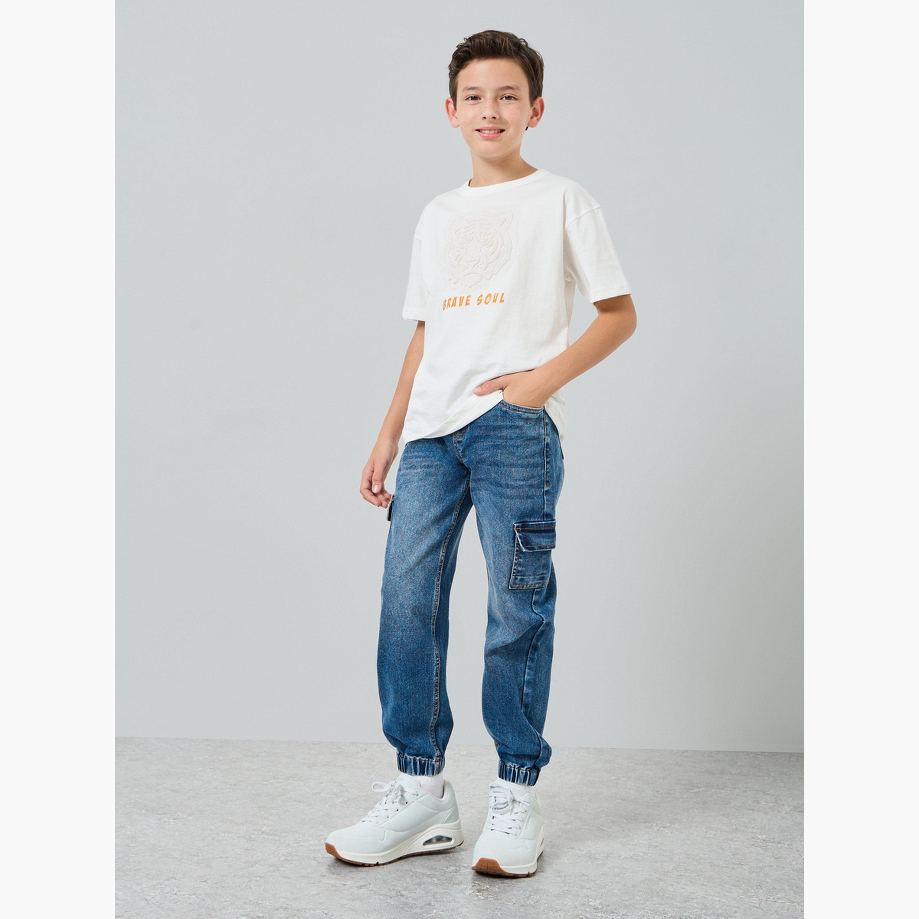 Styli Boys Dark Blue Cotton Denim Joggers-baby-boys-clothing-bottoms-jeans-image-2