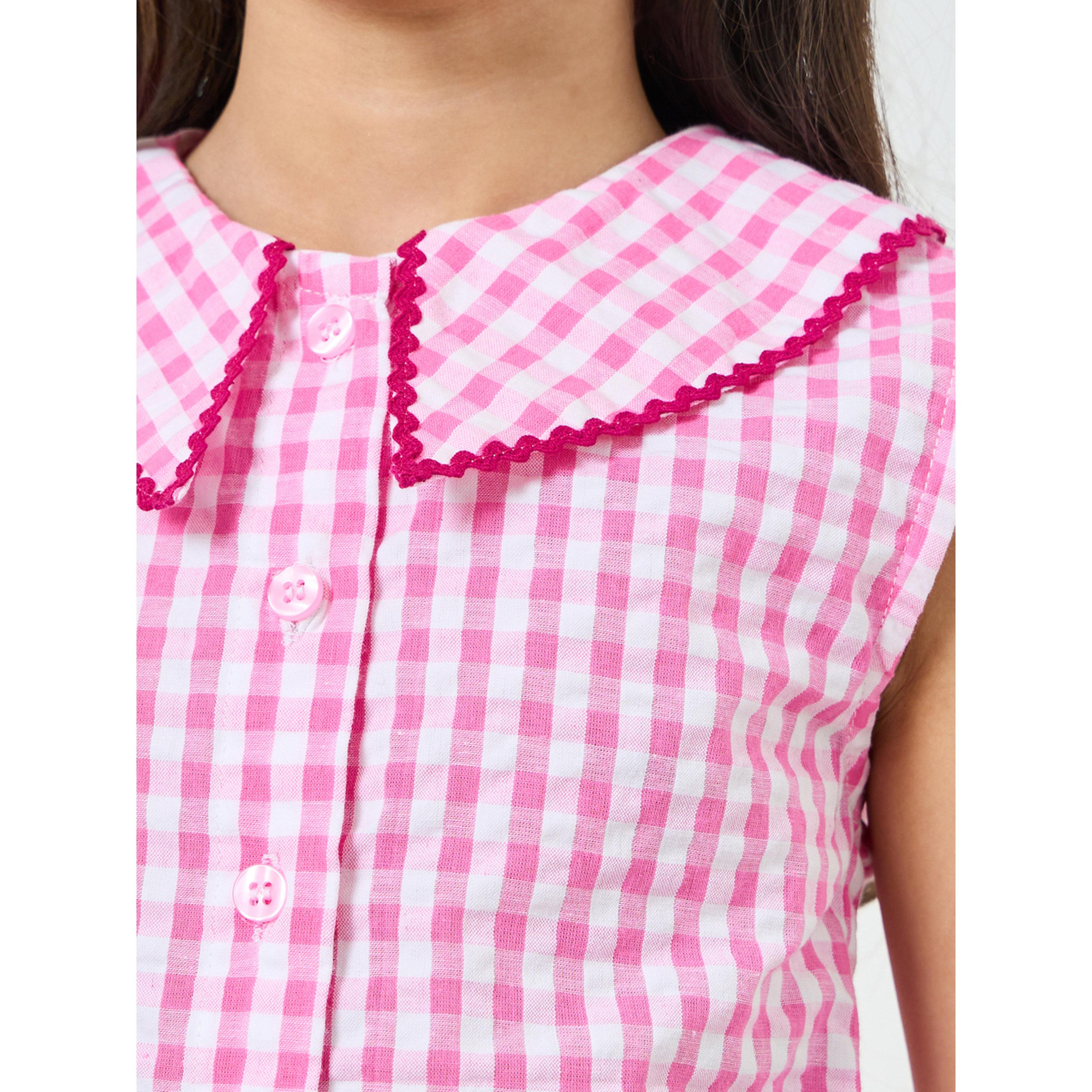 Styli Girls Pink Checked Sleeveless Shirt-girls-clothing-blousesandshirts-image-3