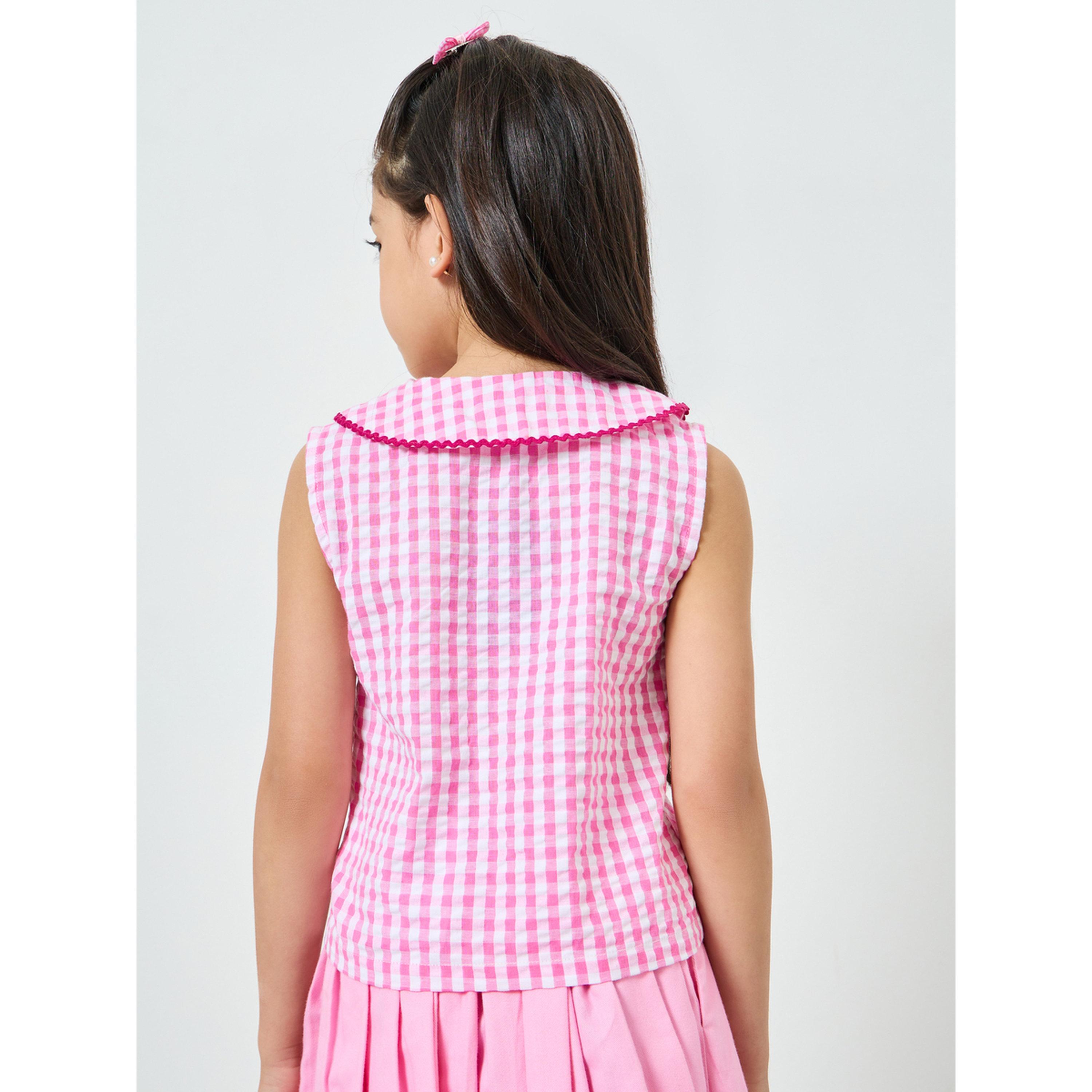Styli Girls Pink Checked Sleeveless Shirt-girls-clothing-blousesandshirts-image-4