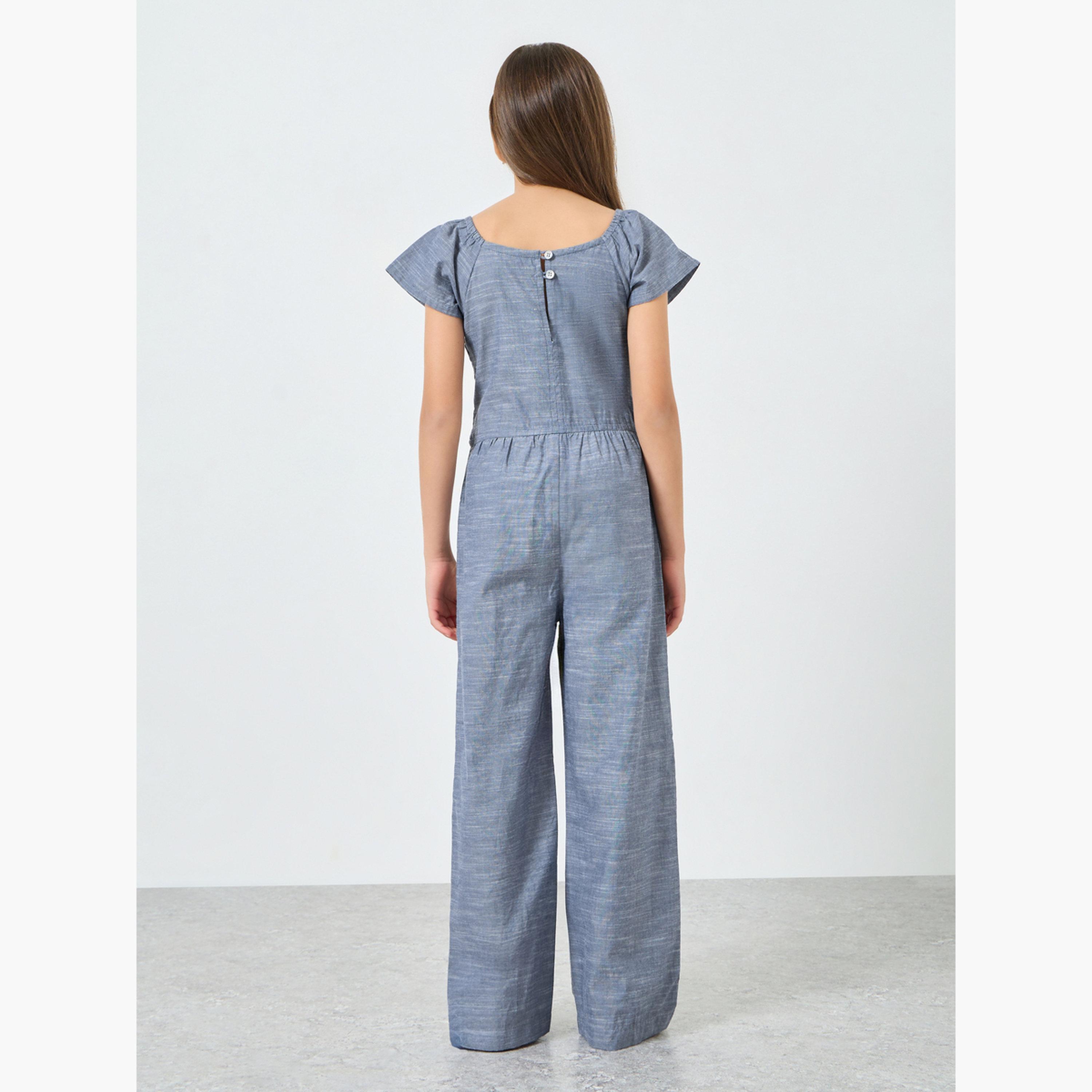 جمبسوت قطن أزرق بتفاصيل سموكنج-girls-clothing-dressesandjumpsuits-image-2