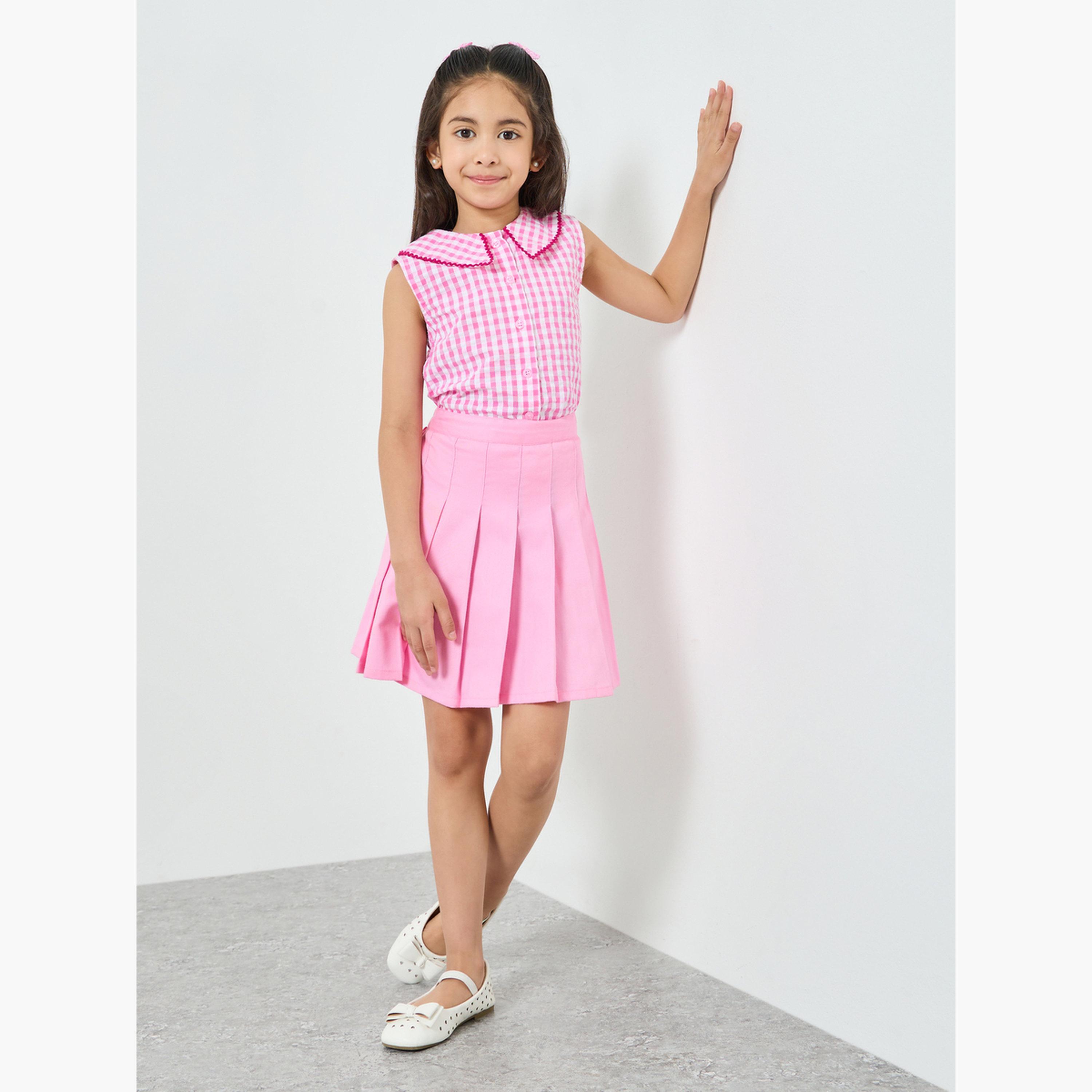 تنورة قصيرة قطن مزينة بكسرات-girls-clothing-bottoms-skirts-image-2