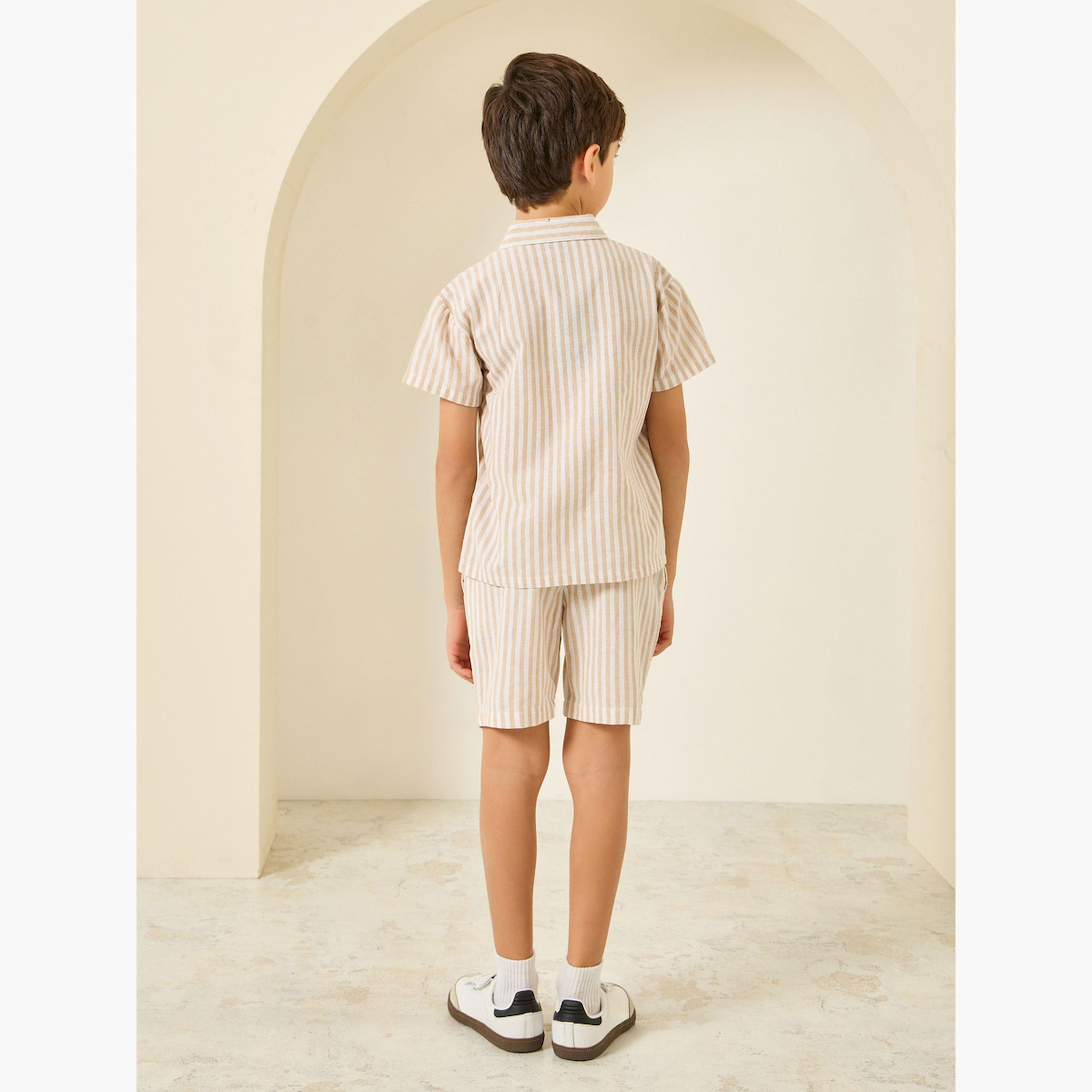 Styli Boys Beige Striped Shirt and Shorts Set-boys-clothing-setsandcoords-image-3