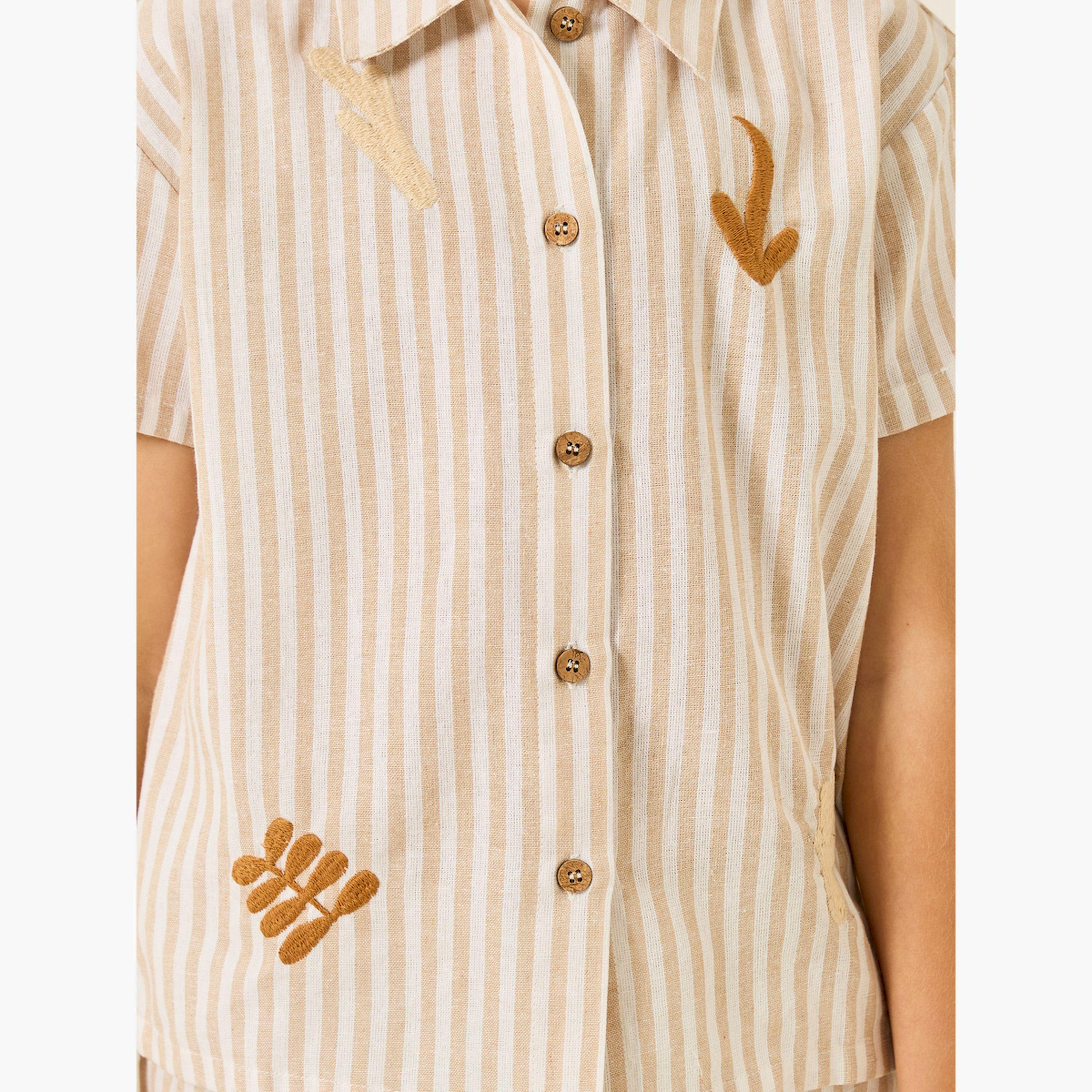 Styli Boys Beige Striped Shirt and Shorts Set-boys-clothing-setsandcoords-image-5