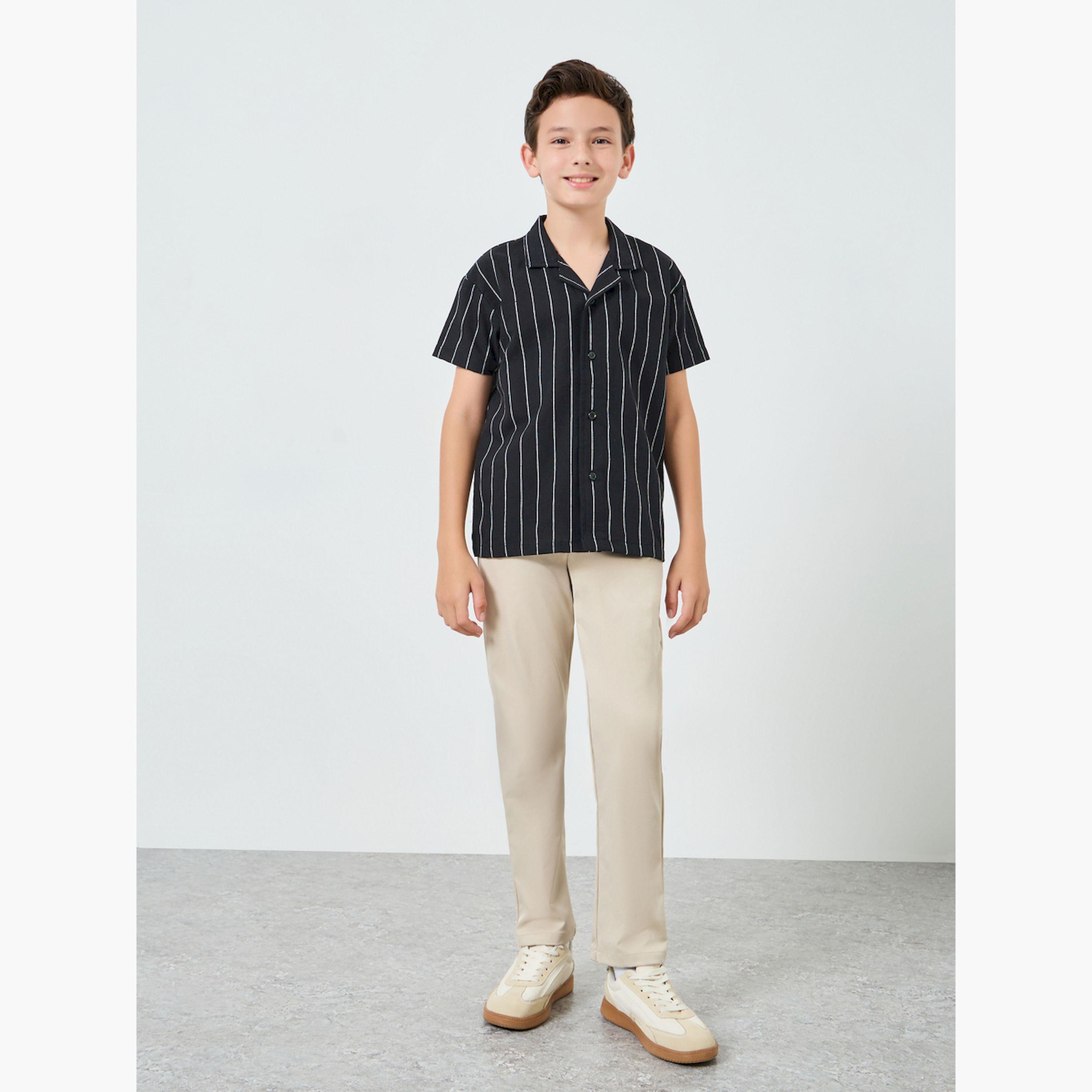 Styli Boys Black Striped Cotton Shirt-boys-clothing-shirts-image-2