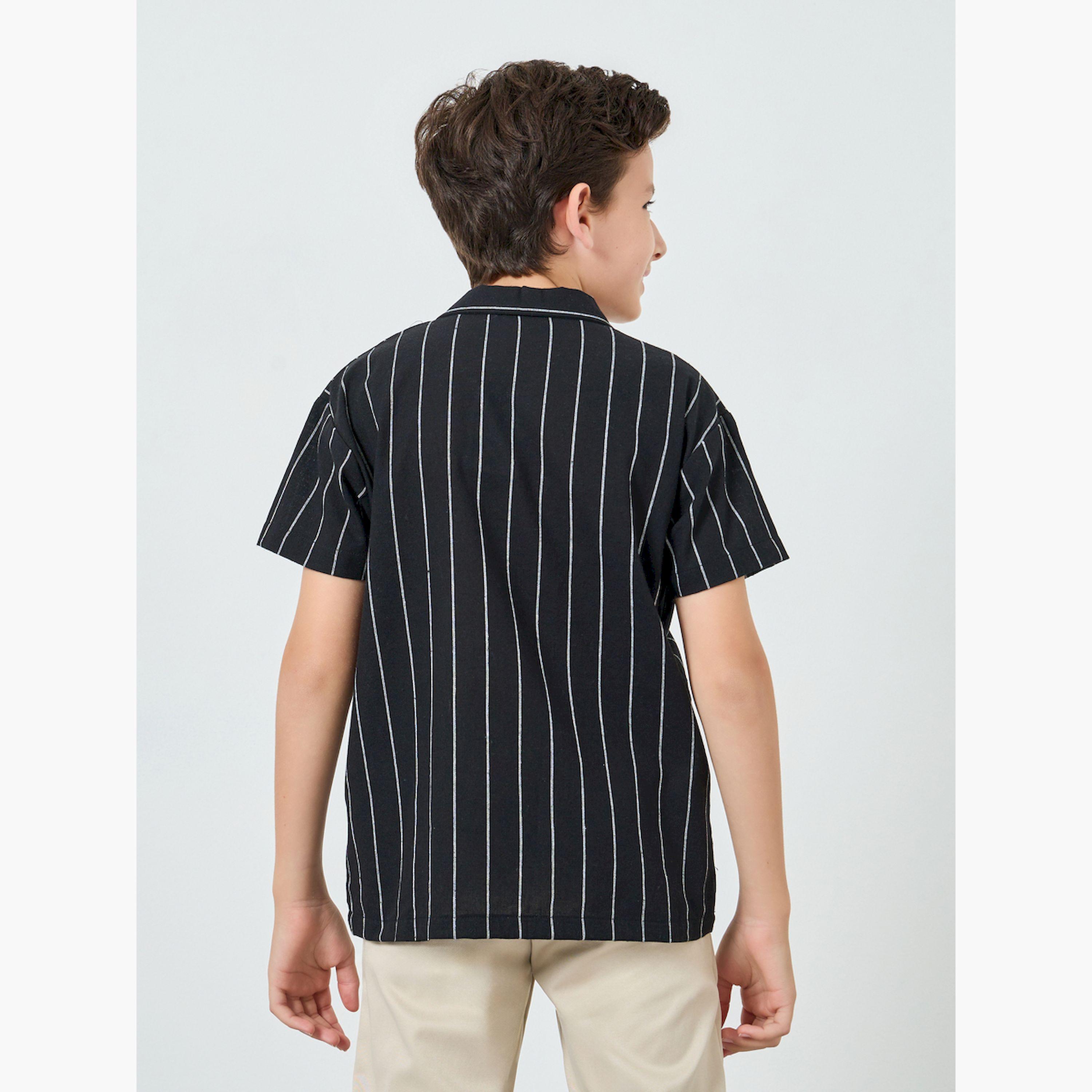 Styli Boys Black Striped Cotton Shirt-boys-clothing-shirts-image-3