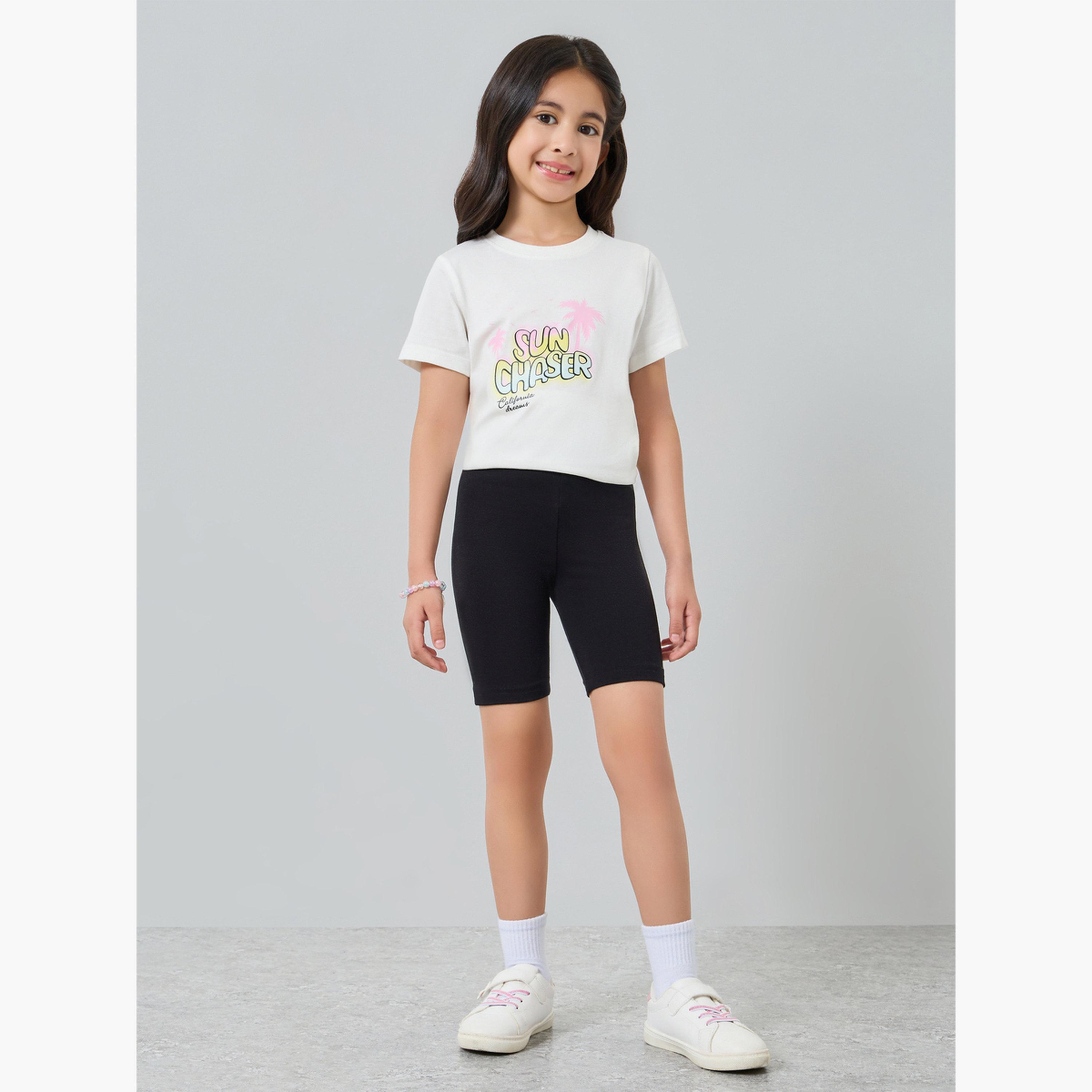 طقم شورت ركوب دراجات وتيشيرت جرافيك للبنات-girls-clothing-setsandcoords-image-2
