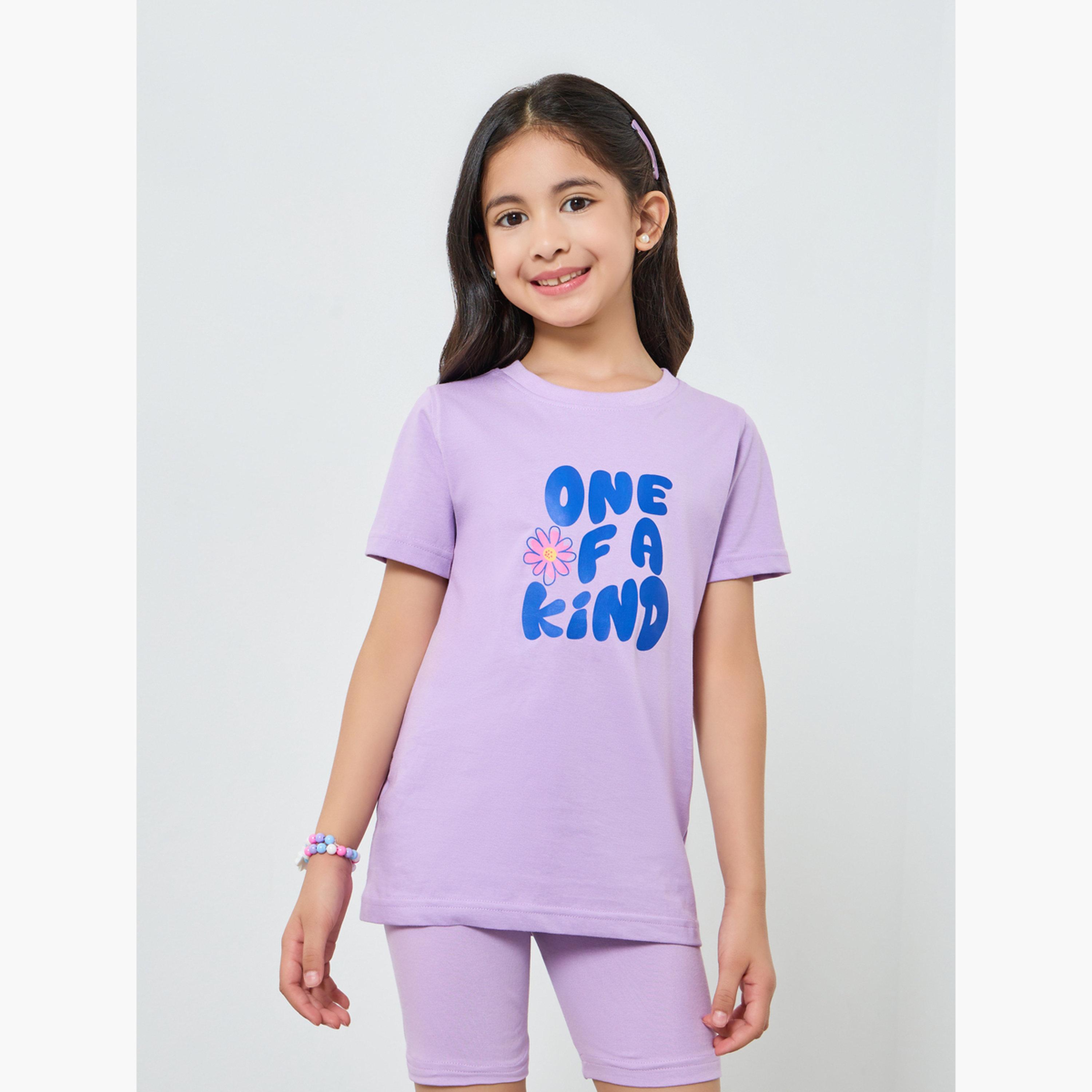 طقم شورت ركوب دراجات وتيشيرت جرافيك للبنات-girls-clothing-setsandcoords-image-1