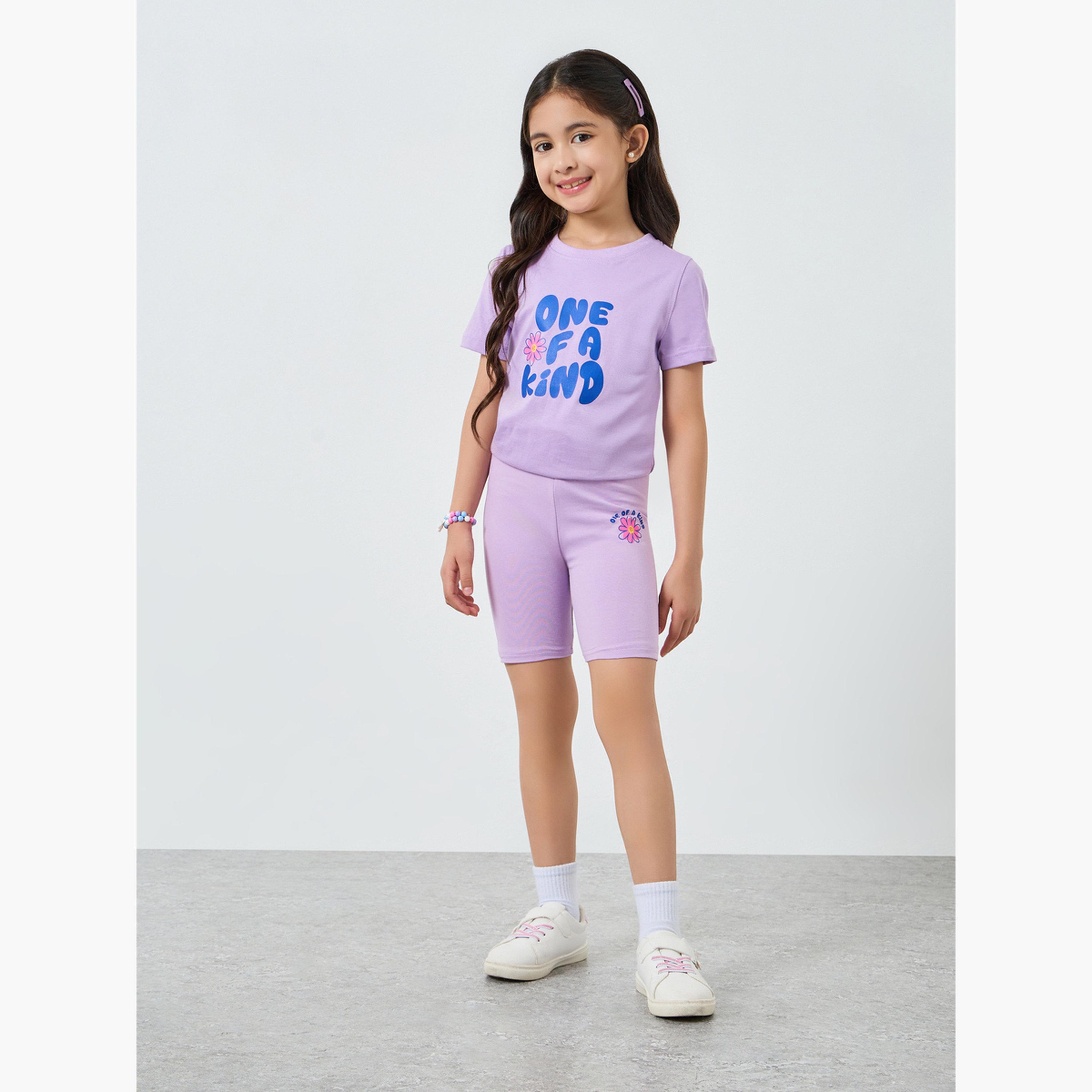 Styli Girls Lilac Graphic T-Shirt and Cycling Shorts Set-girls-clothing-setsandcoords-image-3