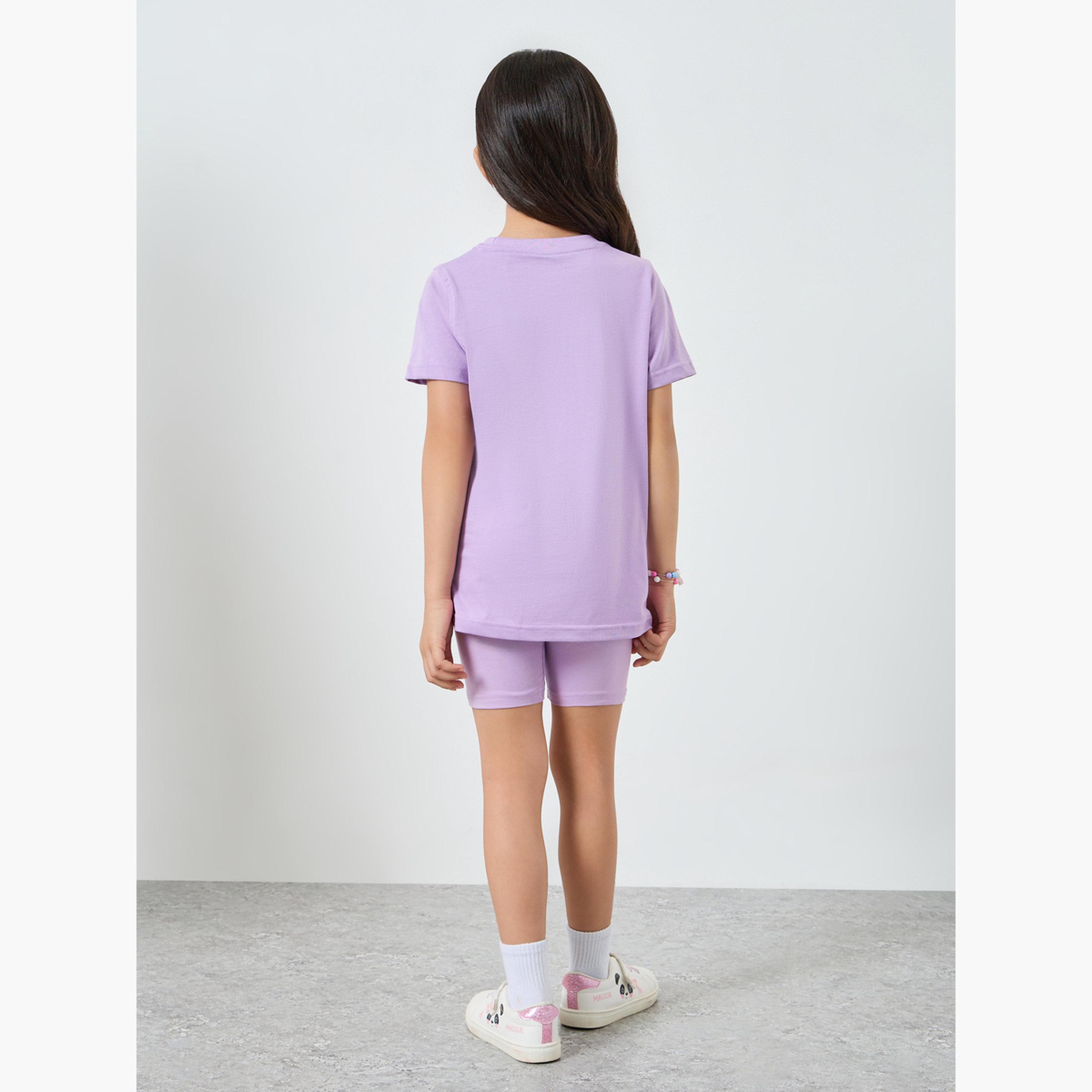 طقم شورت ركوب دراجات وتيشيرت جرافيك للبنات-girls-clothing-setsandcoords-image-4