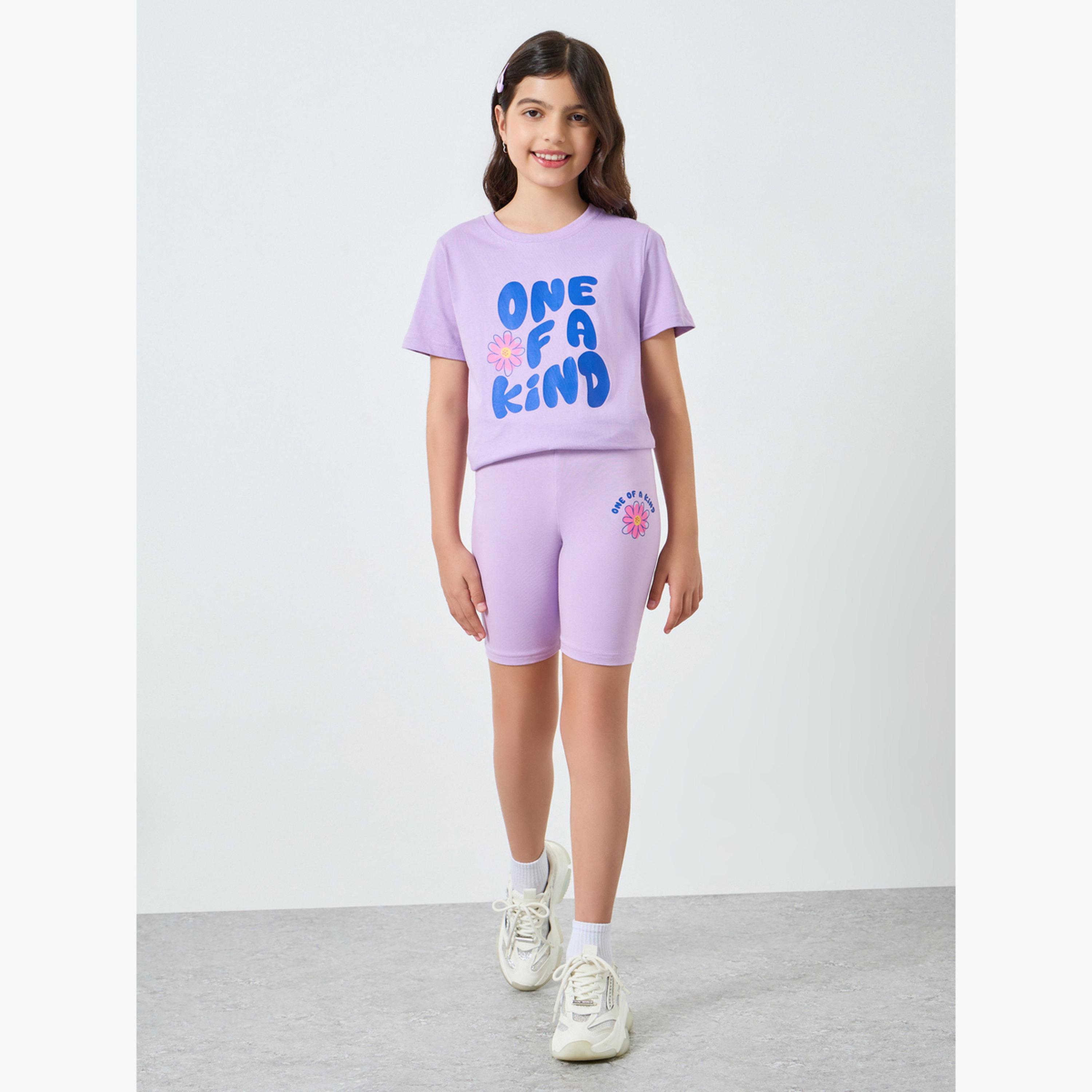 طقم شورت ركوب دراجات وتيشيرت جرافيك للبنات-girls-clothing-setsandcoords-image-1