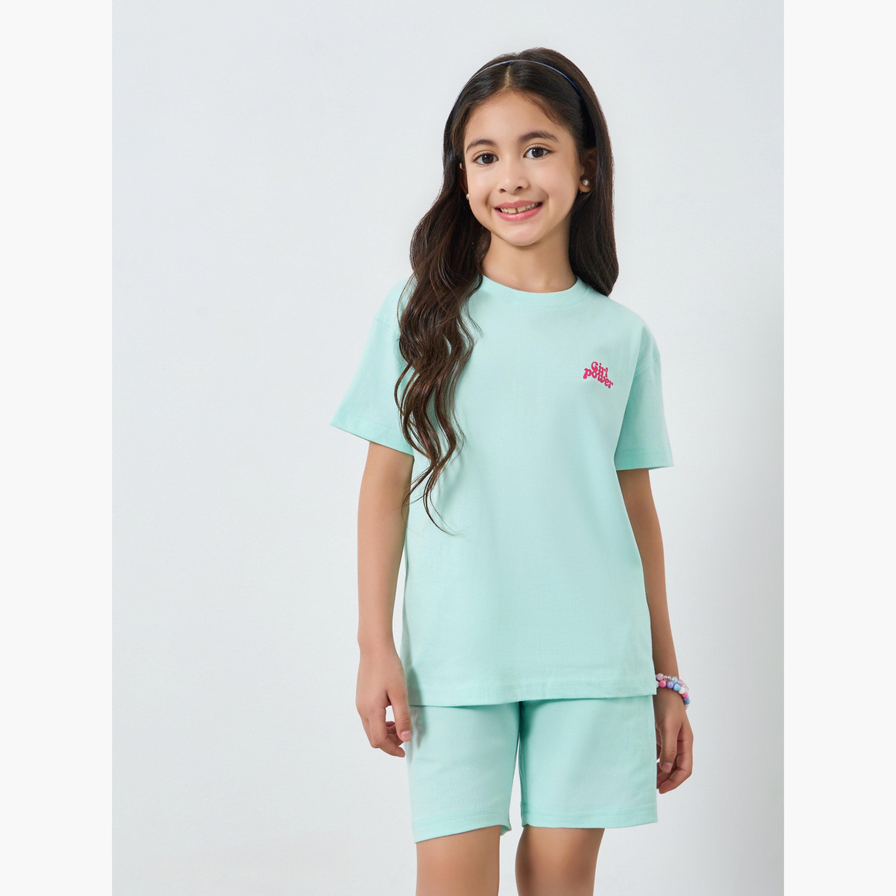 طقم شورت وتيشيرت بطبعة جرافيك للبنات-girls-clothing-setsandcoords-image-1