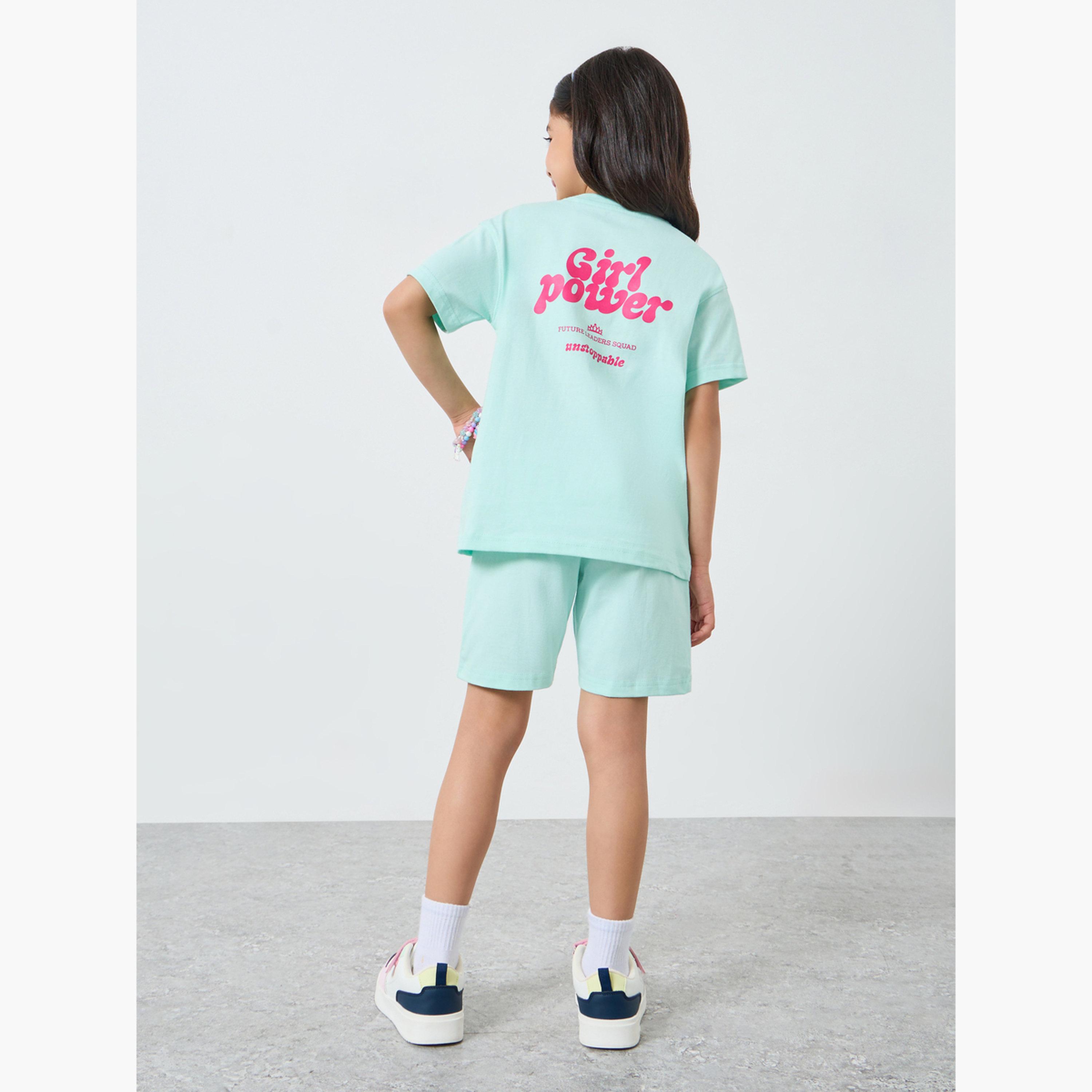 طقم شورت وتيشيرت بطبعة جرافيك للبنات-girls-clothing-setsandcoords-image-2