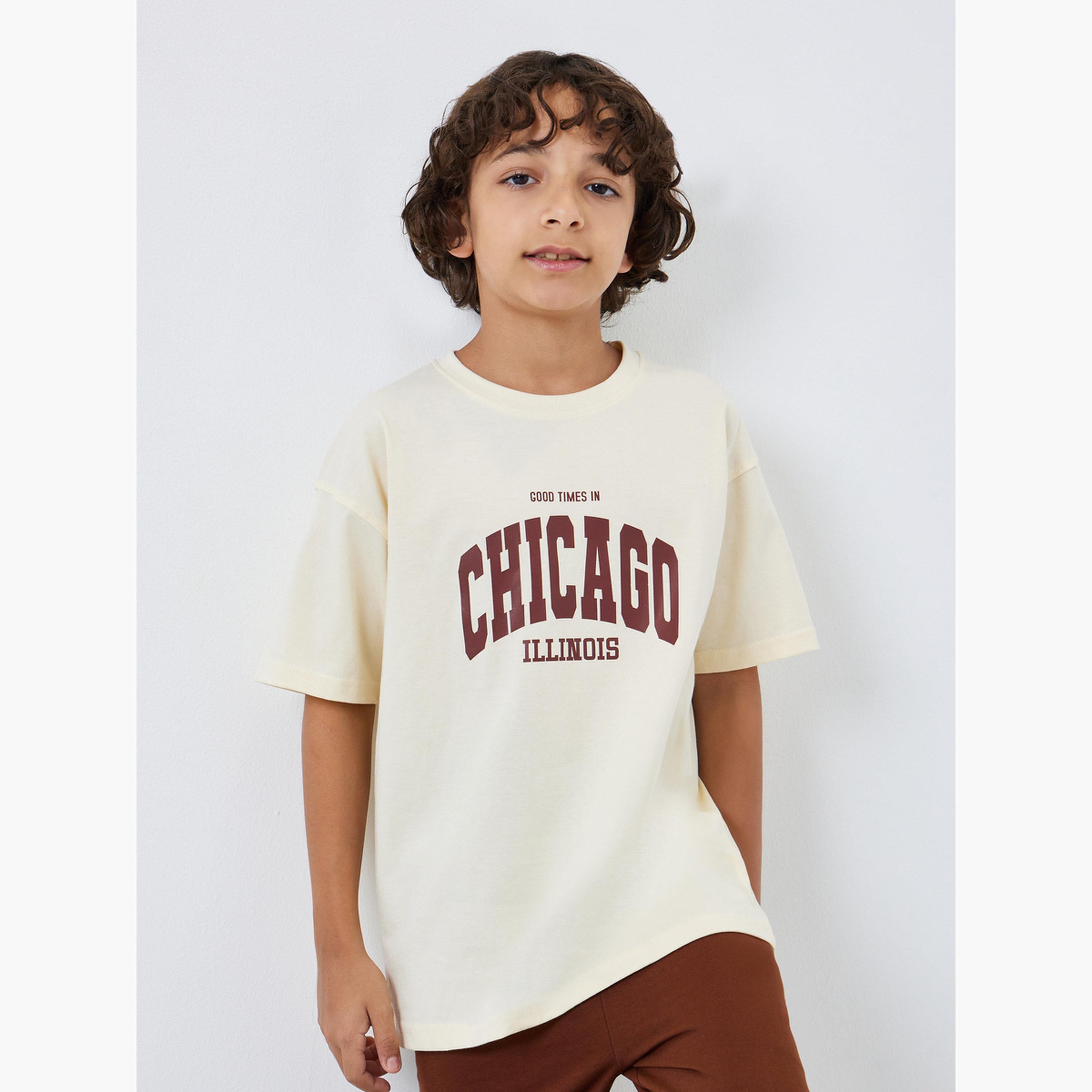 Styli Boys Beige Chicago Print T-Shirt and Brown Jogger Set-boys-clothing-setsandcoords-image-2