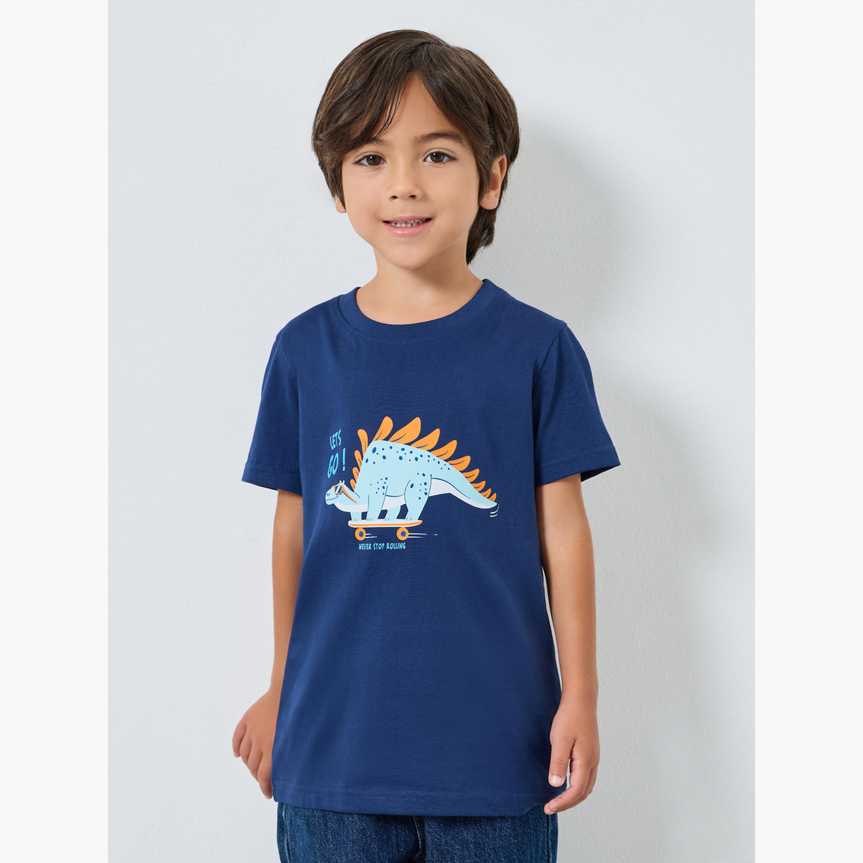 Styli Boys Blue Dinosaur Graphic Cotton T-Shirt-boys-clothing-tshirtsandpolos-image-3