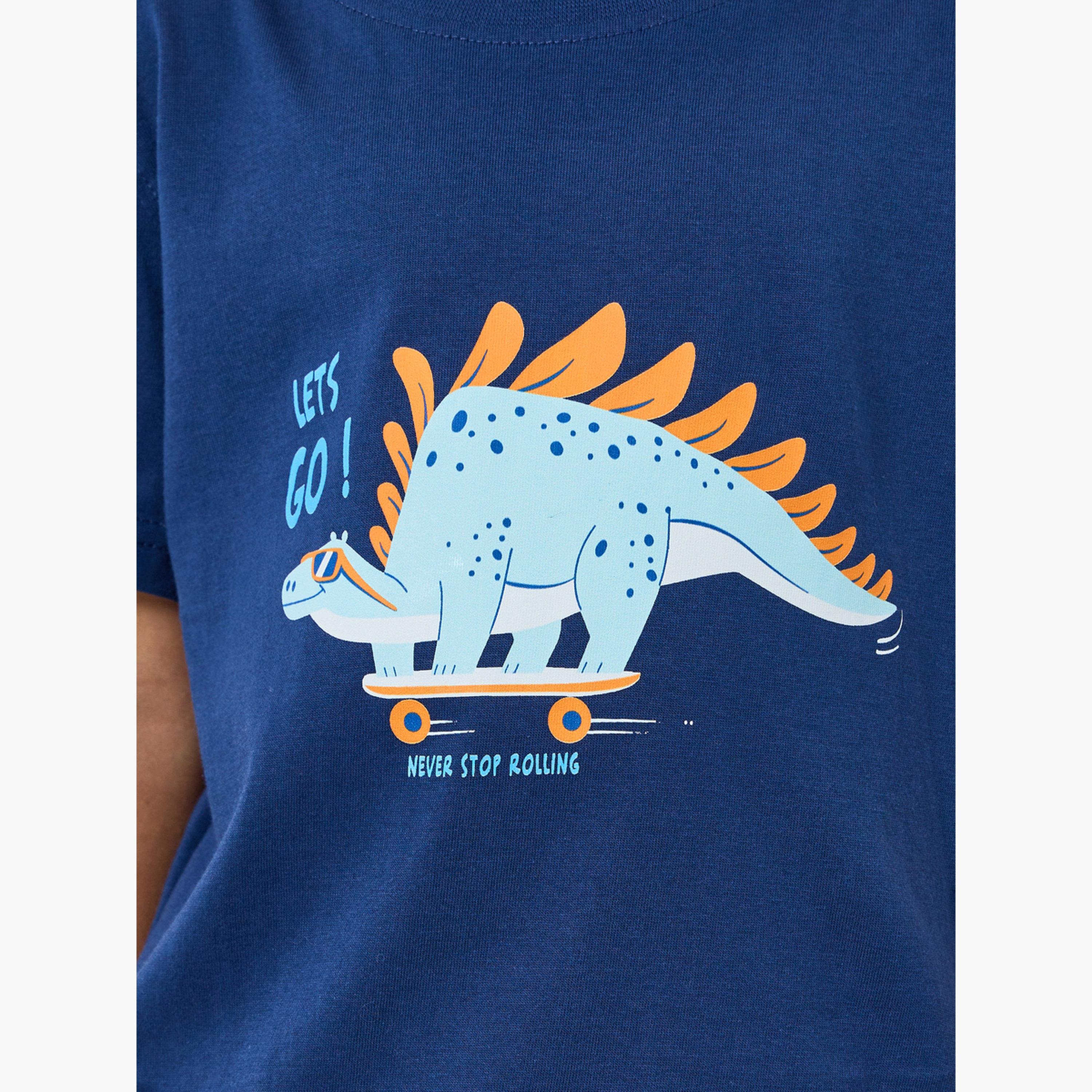 Styli Boys Blue Dinosaur Graphic Cotton T-Shirt-boys-clothing-tshirtsandpolos-image-4