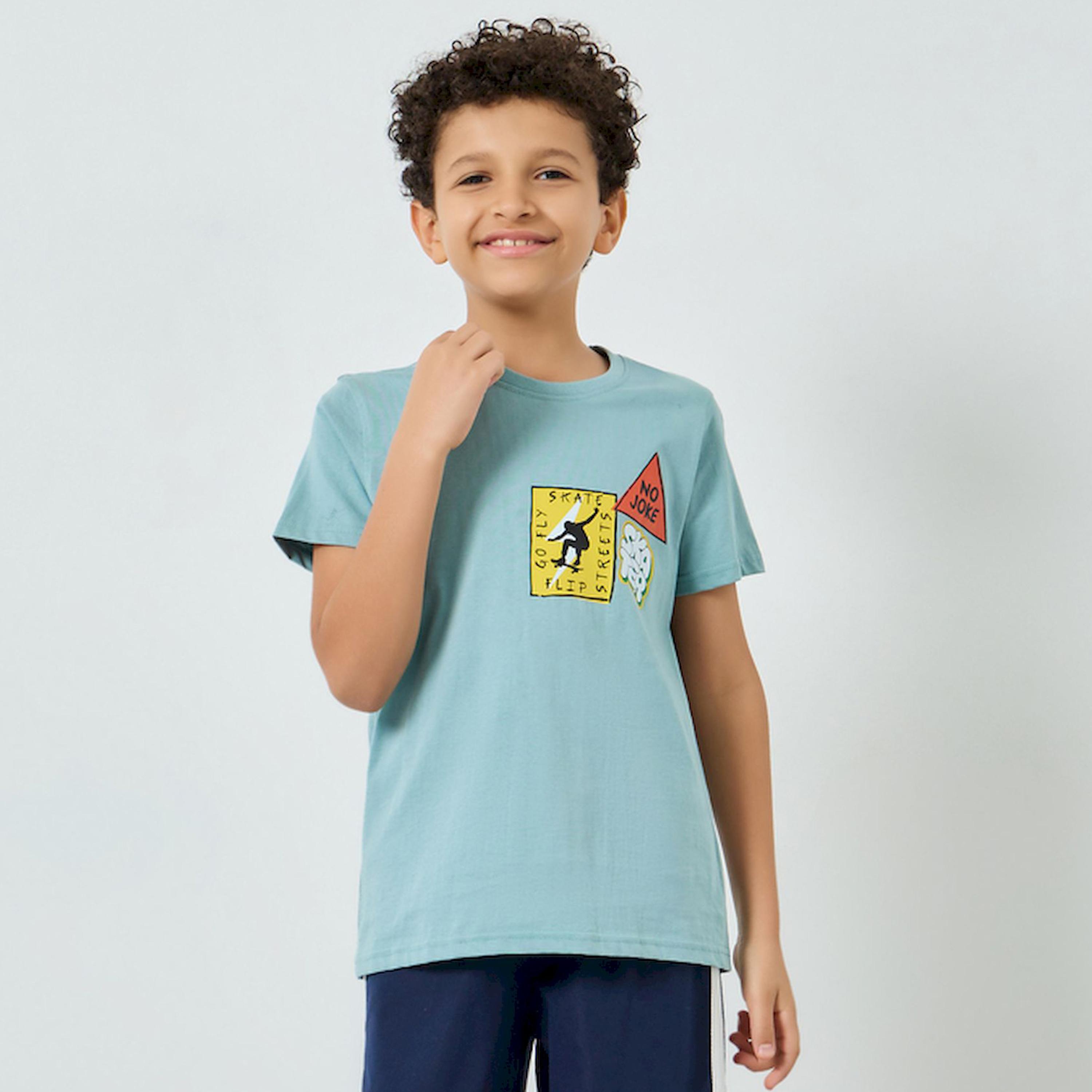Styli Boys Blue Cotton Graphic Print T-Shirt-boys-clothing-tshirtsandpolos-image-1