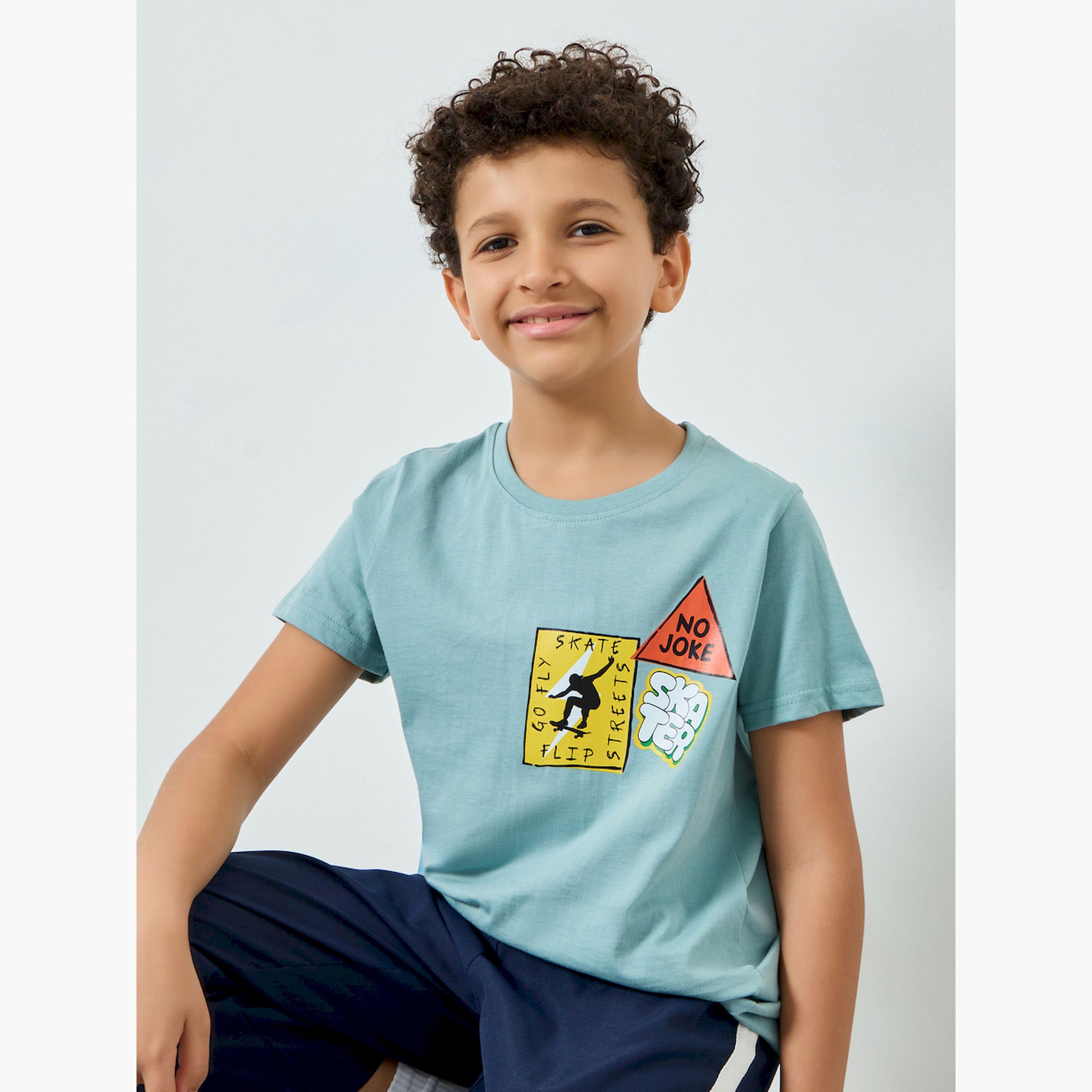 Styli Boys Blue Cotton Graphic Print T-Shirt-boys-clothing-tshirtsandpolos-image-3
