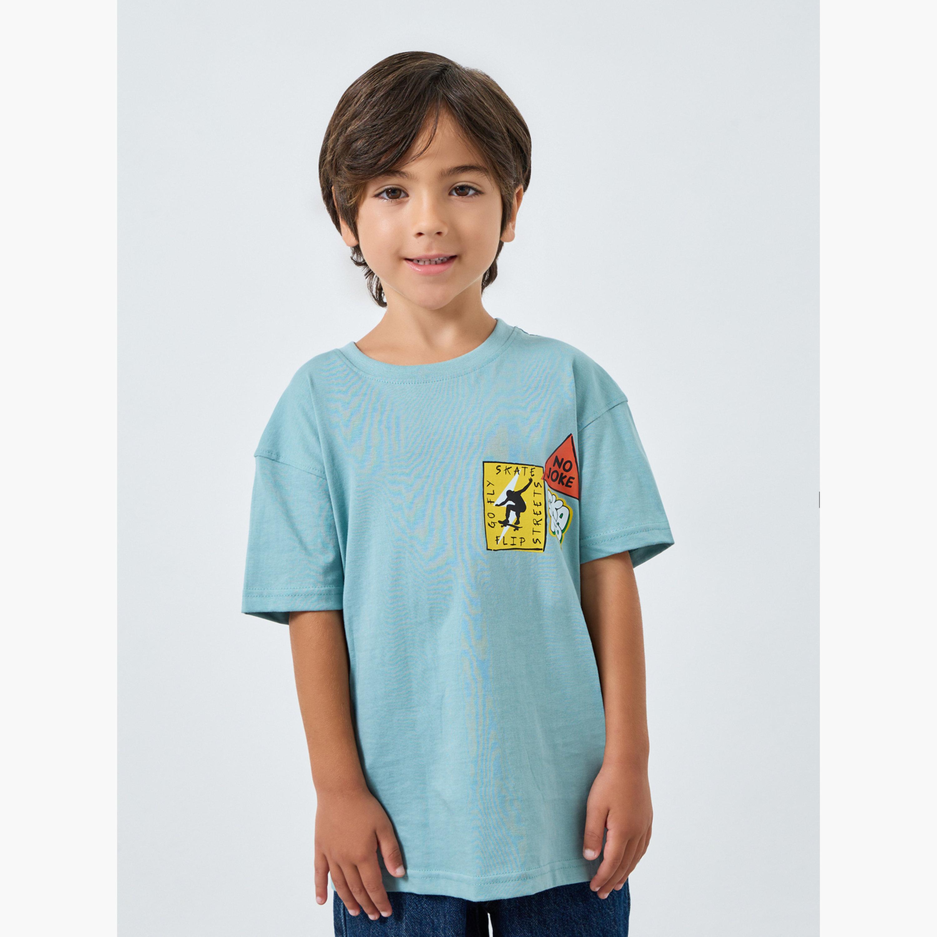 Styli Boys Blue Graphic Print Oversized T-Shirt-boys-clothing-tshirtsandpolos-image-1