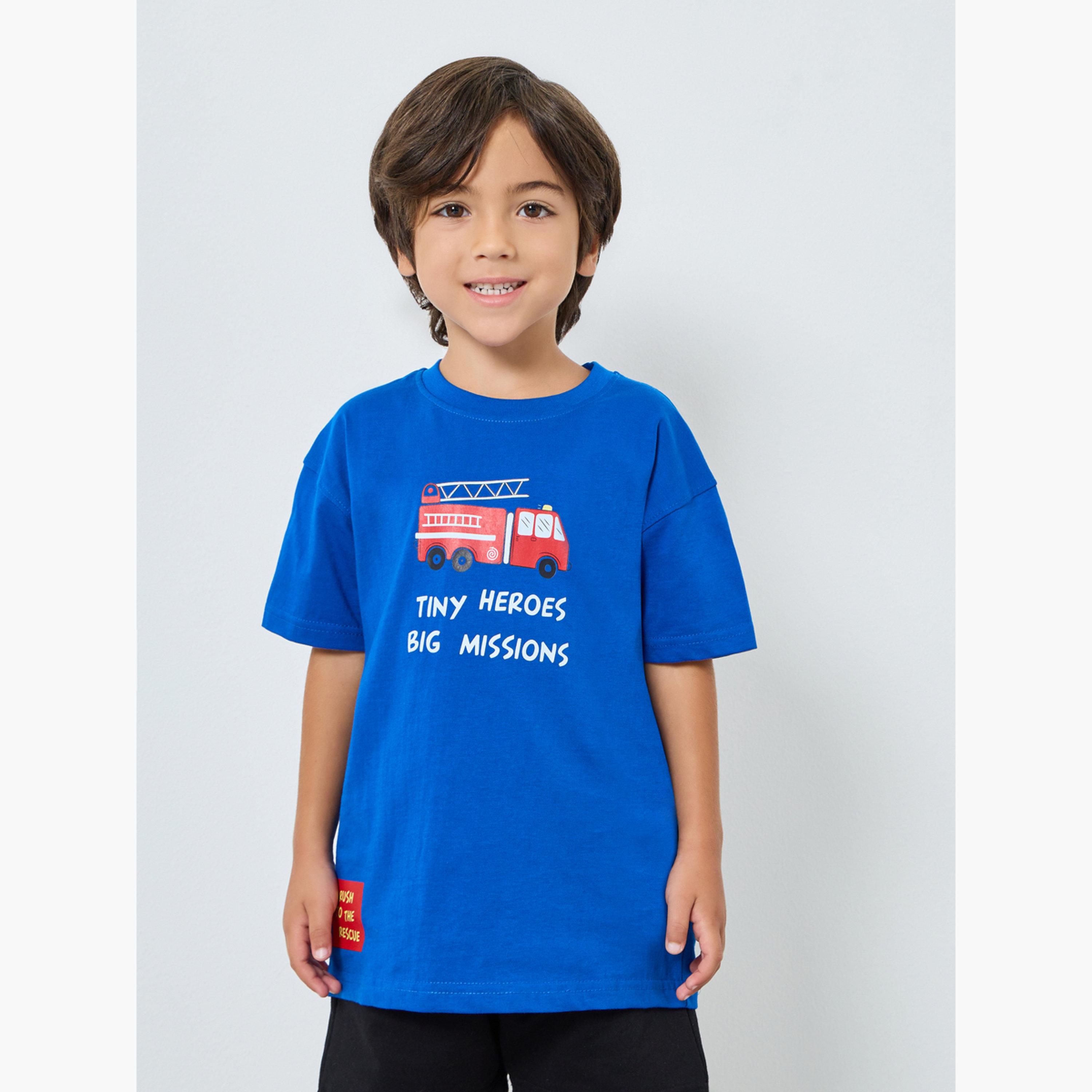 Styli Boys Blue Fire Station Graphic Oversized T-Shirt-boys-clothing-tshirtsandpolos-image-1