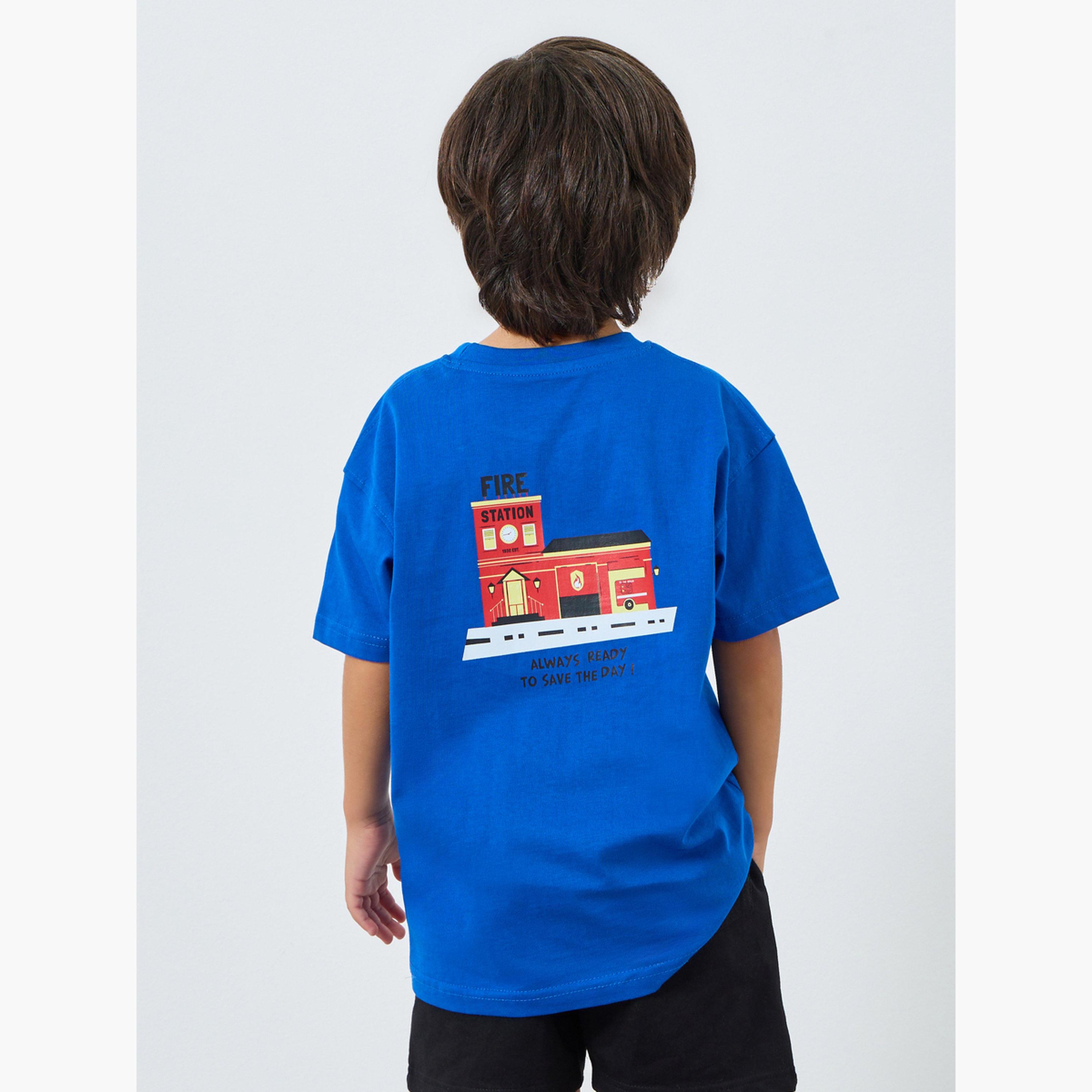 Styli Boys Blue Fire Station Graphic Oversized T-Shirt-boys-clothing-tshirtsandpolos-image-3
