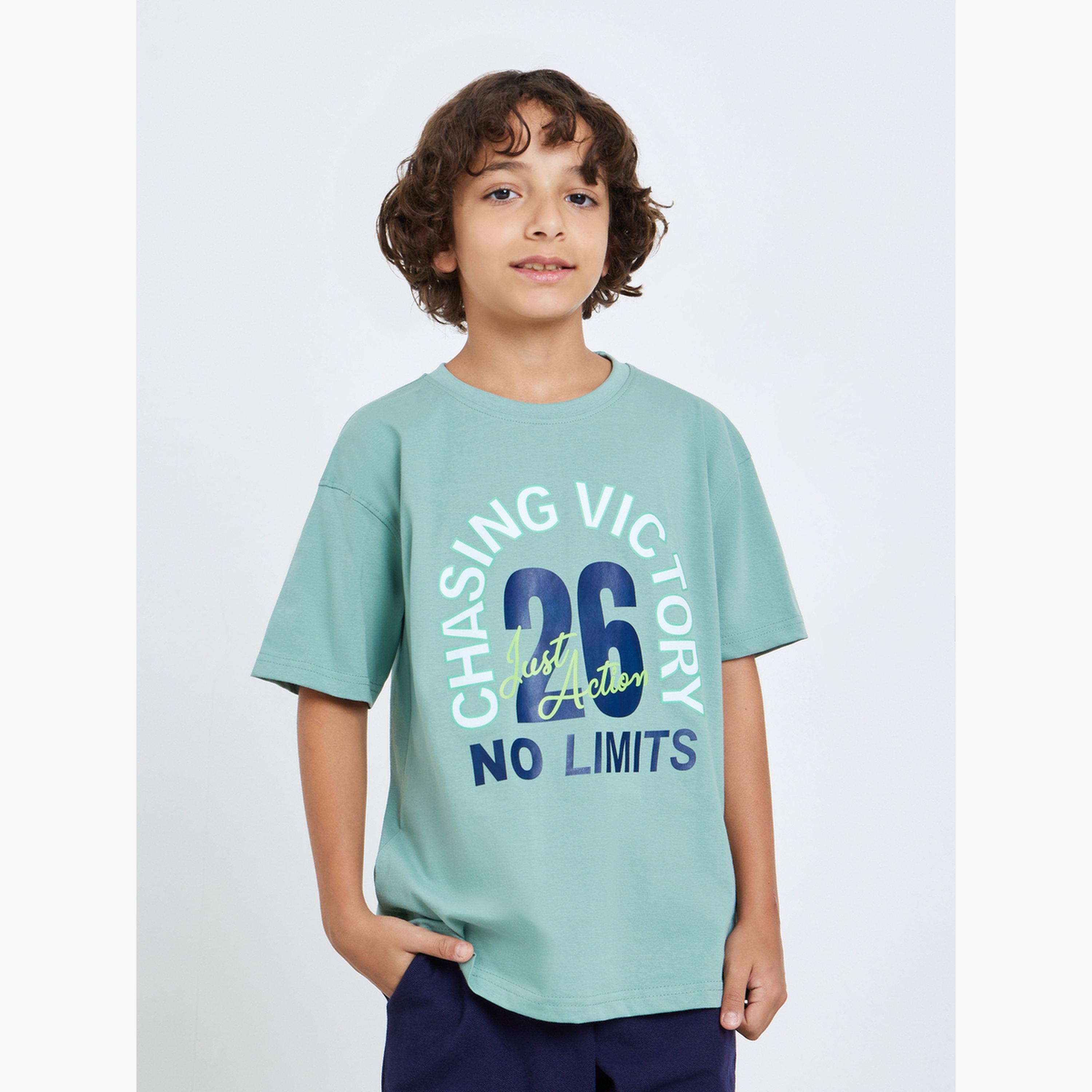Styli Boys Green Graphic Print Oversized T-Shirt-boys-clothing-tshirtsandpolos-image-1