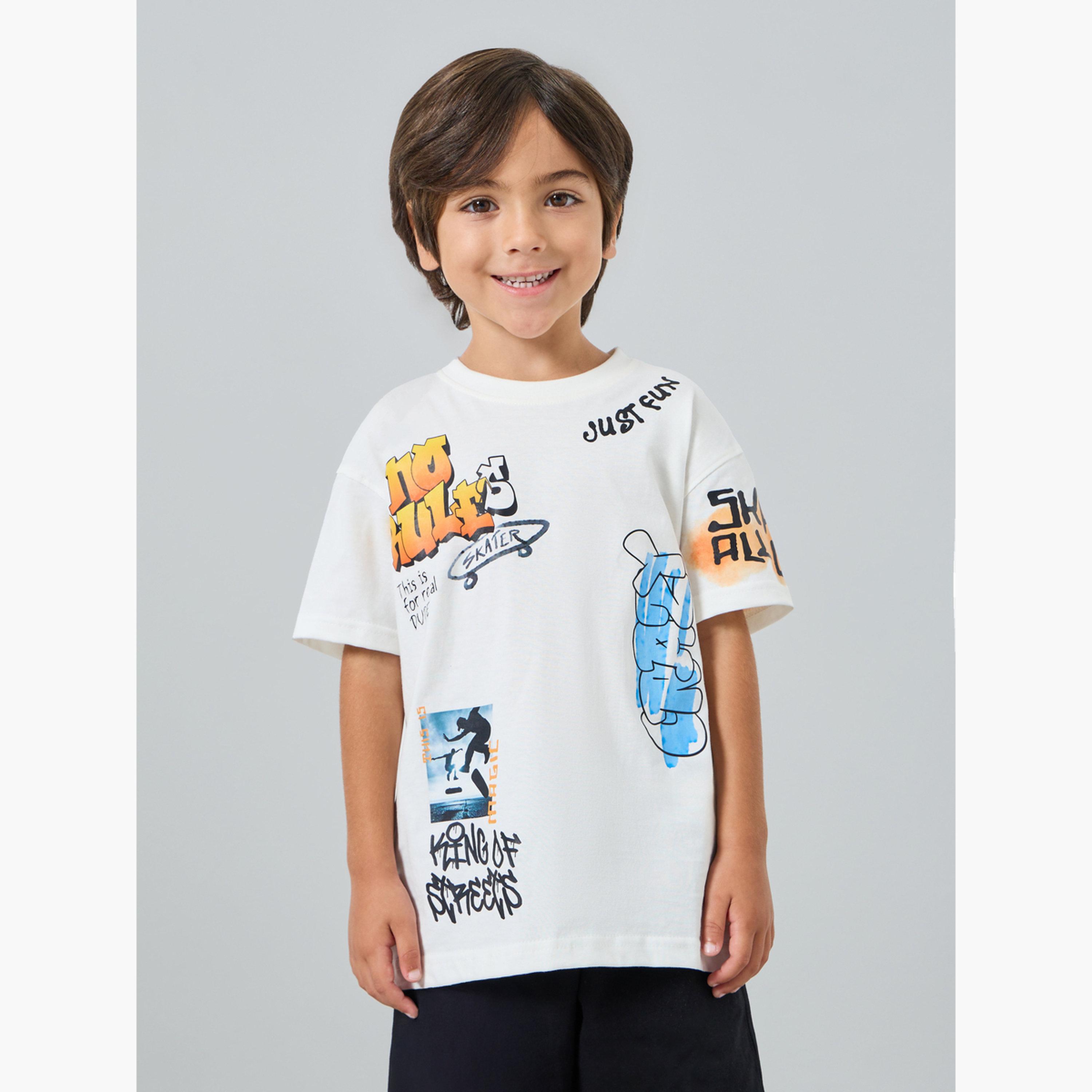 Styli Boys Off-White Graphic Print Oversized T-Shirt-boys-clothing-tshirtsandpolos-image-1
