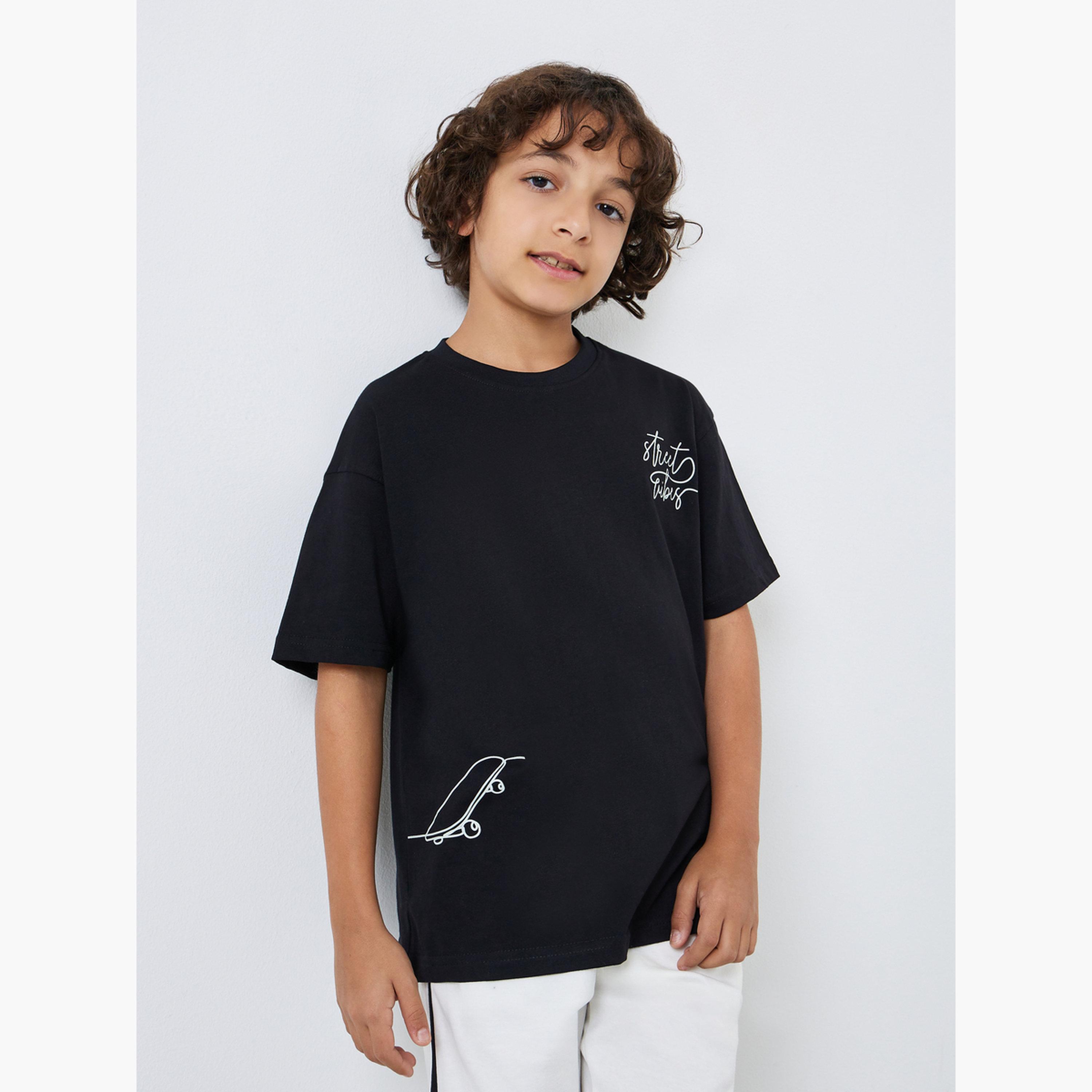 Styli Kids Black Skateboard Print Cotton T-Shirt-boys-clothing-tshirtsandpolos-image-1