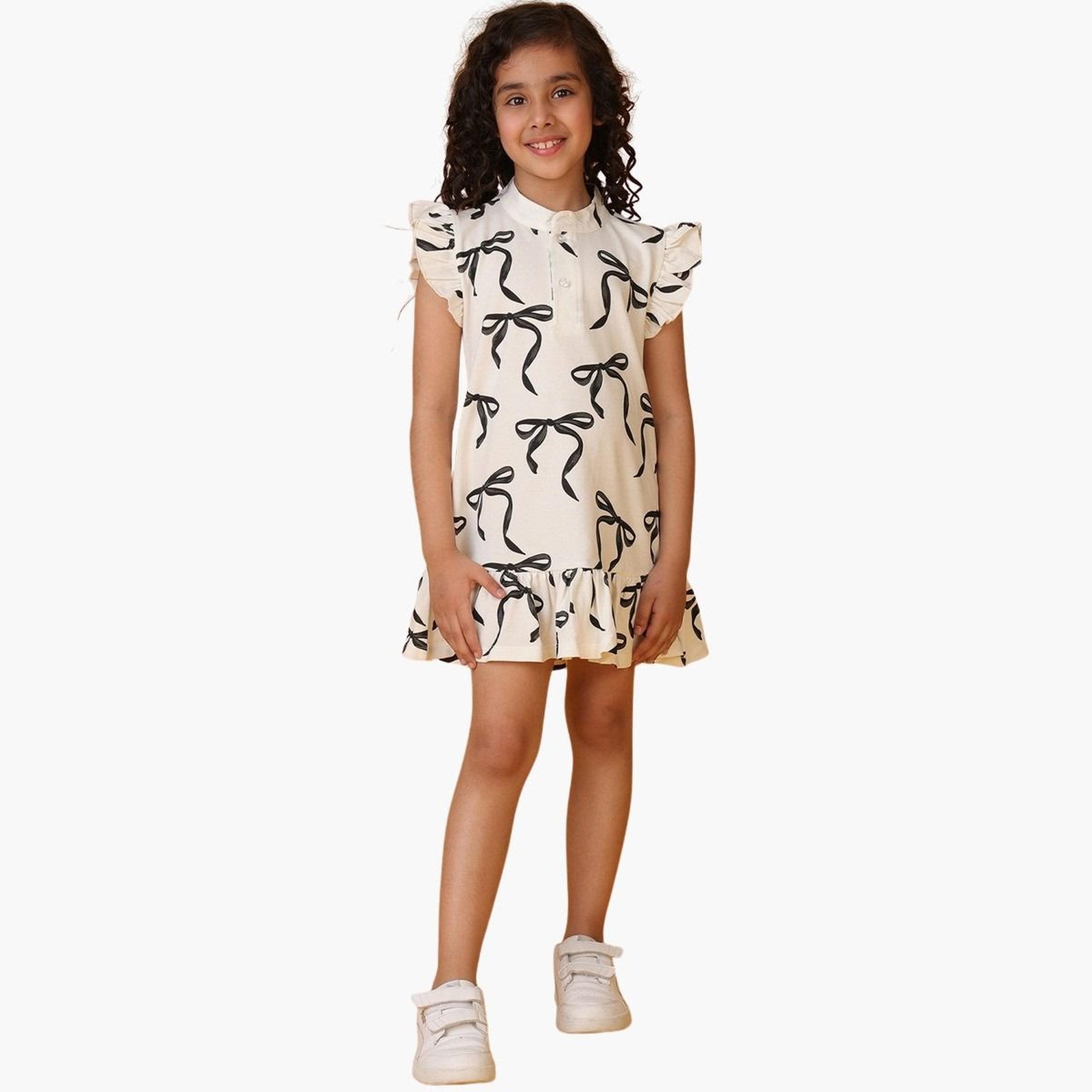 انثريلو - فستان أبيض مع حافة مكشكشة باللون الأسود-girls-clothing-dressesandjumpsuits-image-1