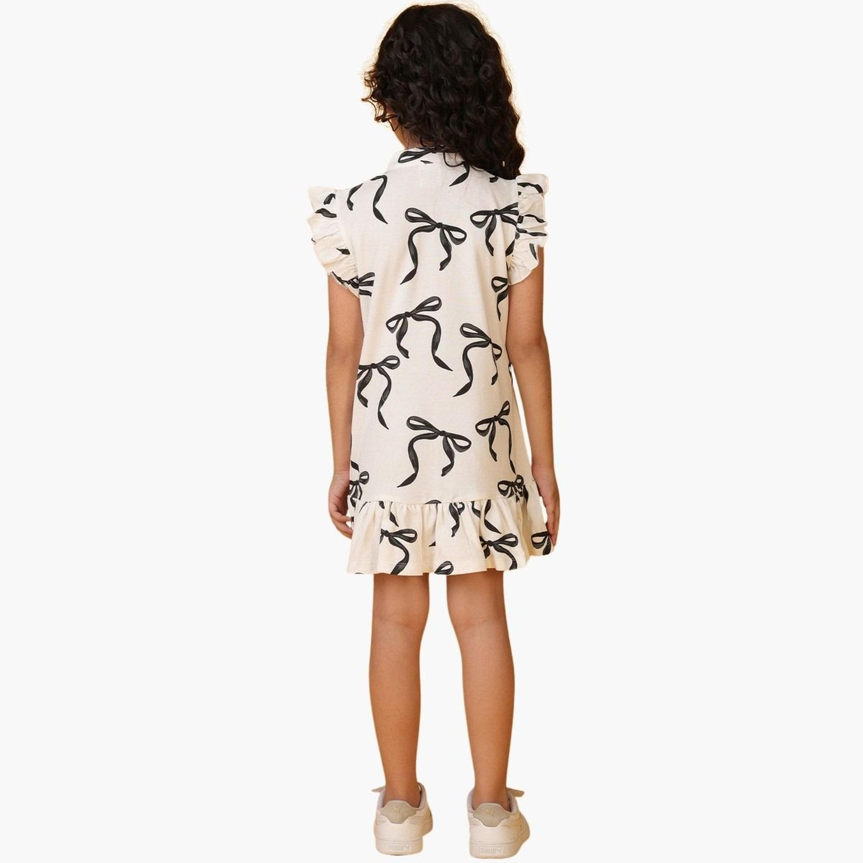 انثريلو - فستان أبيض مع حافة مكشكشة باللون الأسود-girls-clothing-dressesandjumpsuits-image-2