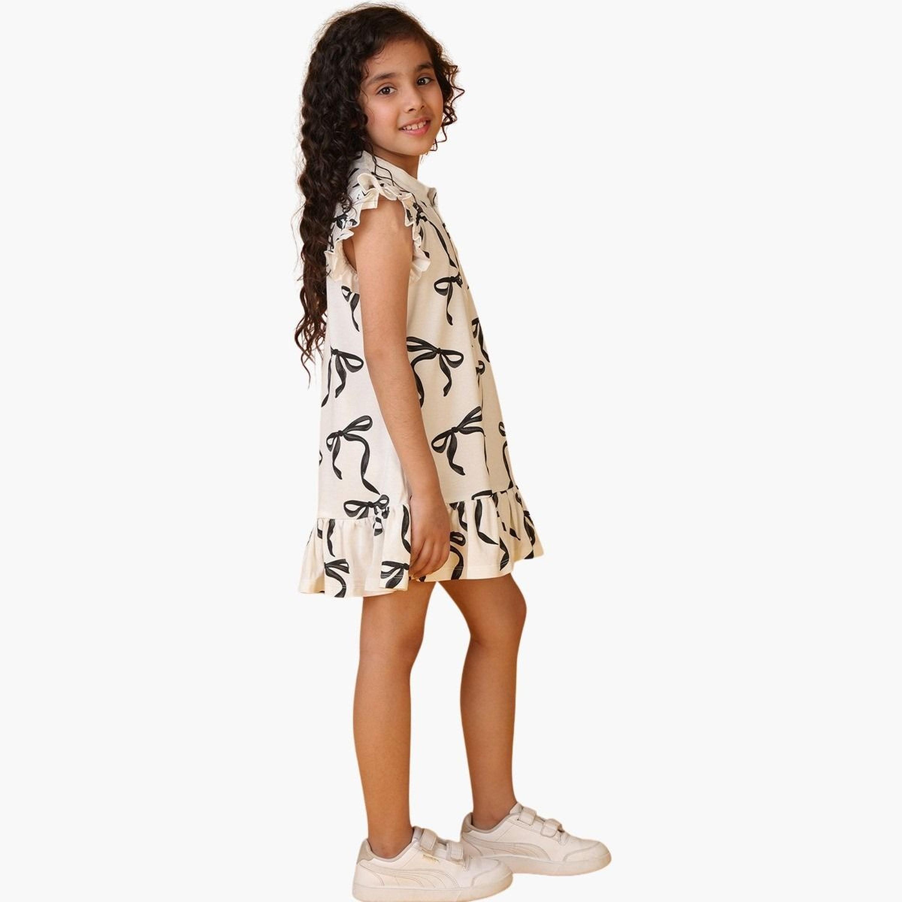 انثريلو - فستان أبيض مع حافة مكشكشة باللون الأسود-girls-clothing-dressesandjumpsuits-image-3