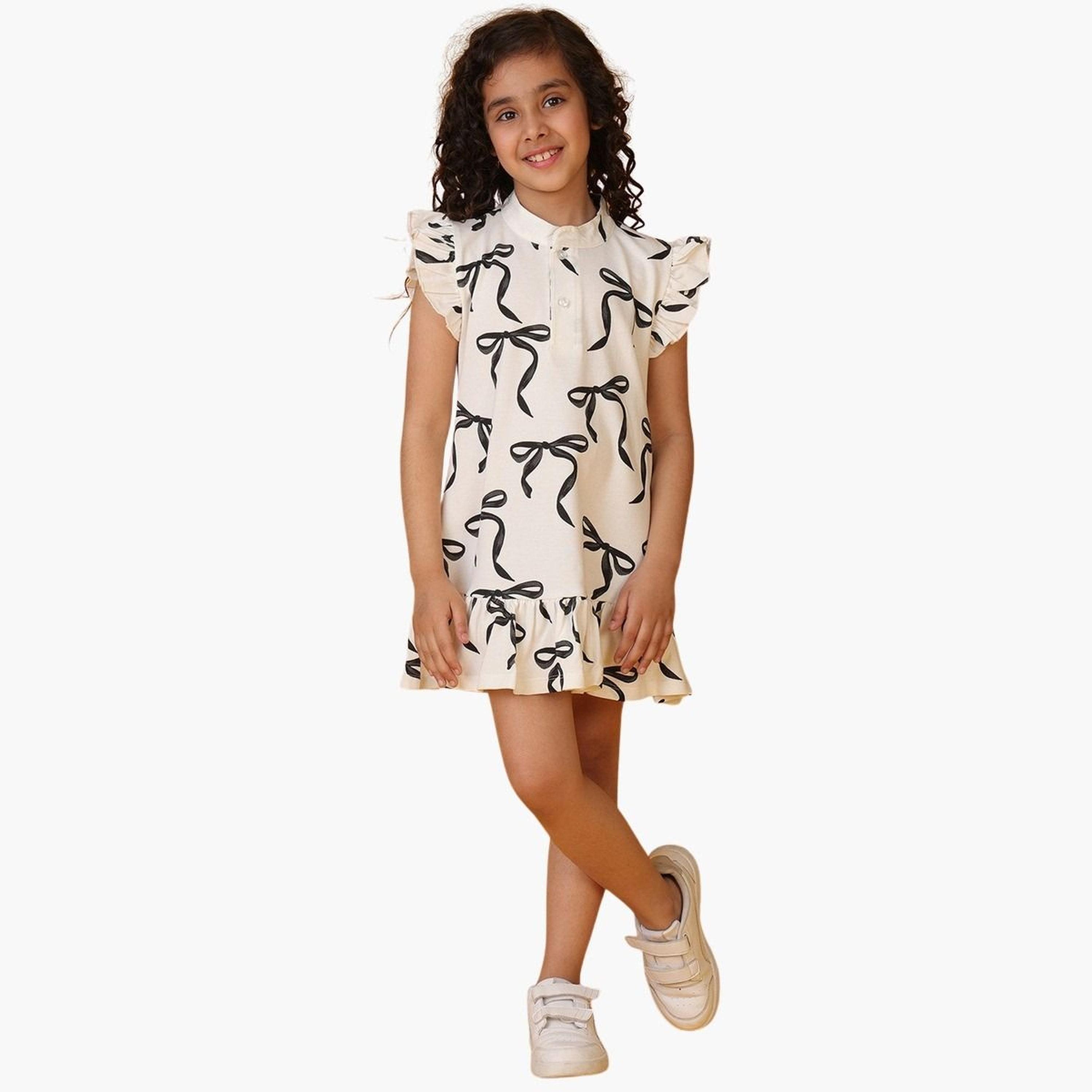 Anthrilo White Bow Black Frill Hem Dress-girls-clothing-dressesandjumpsuits-image-4