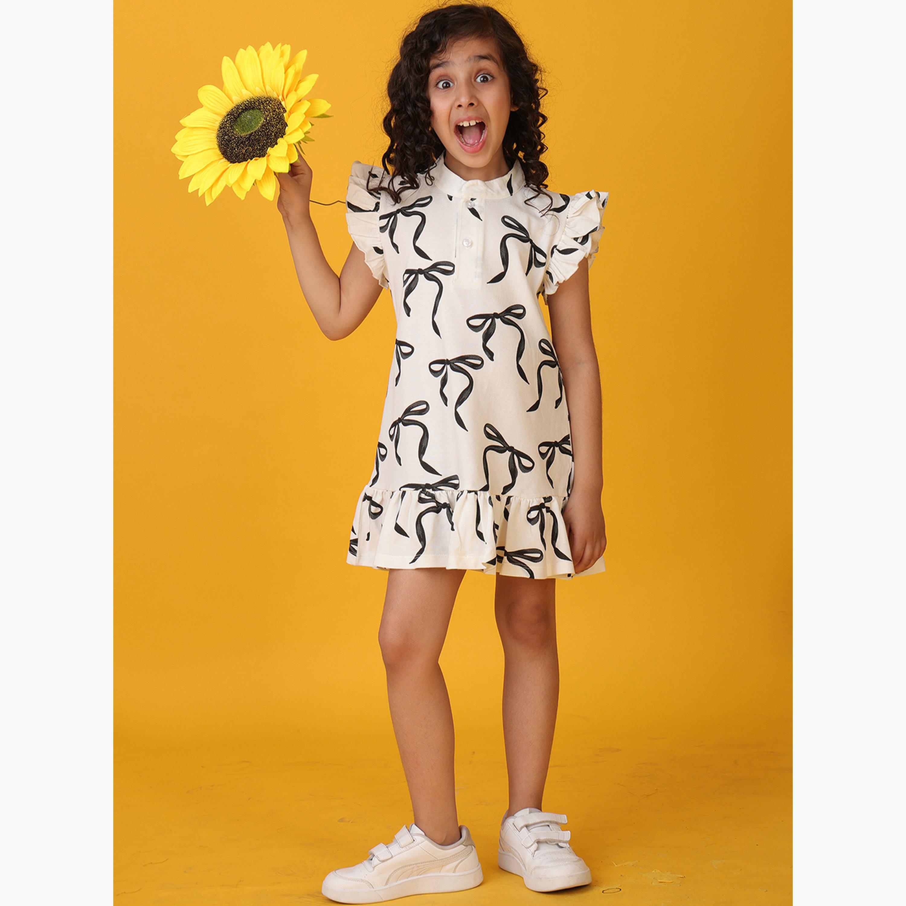 انثريلو - فستان أبيض مع حافة مكشكشة باللون الأسود-girls-clothing-dressesandjumpsuits-image-5
