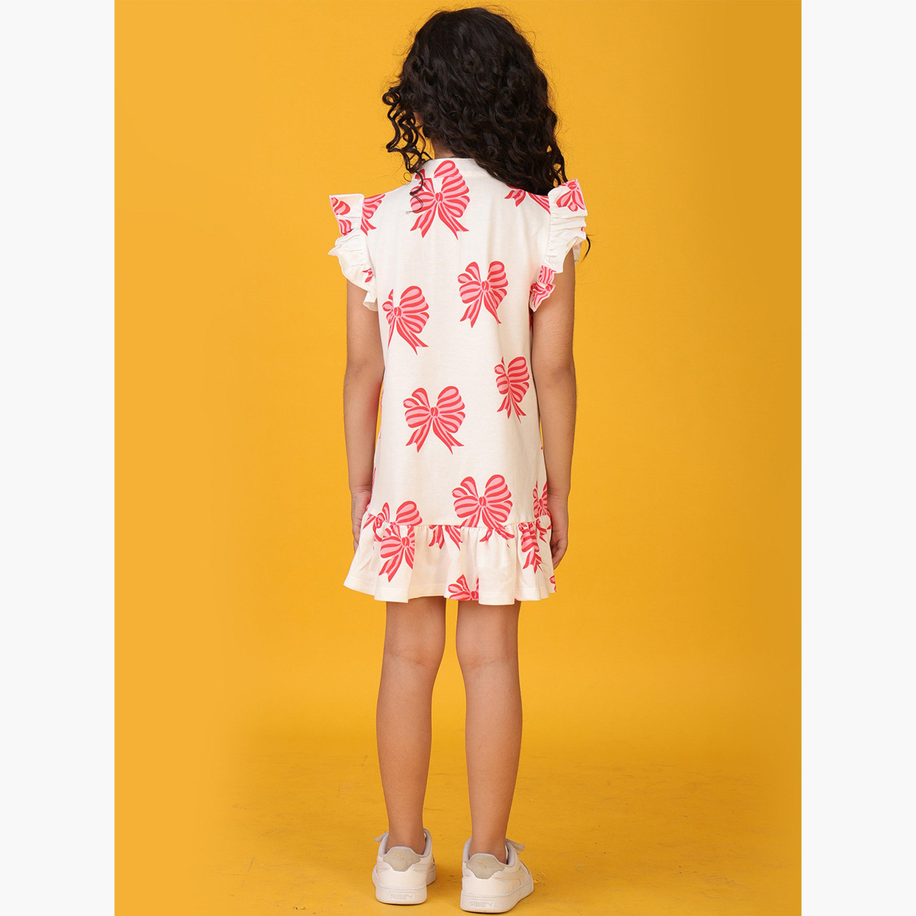 Anthrilo White Bow Pink Frill Hem Dress-girls-clothing-dressesandjumpsuits-image-2