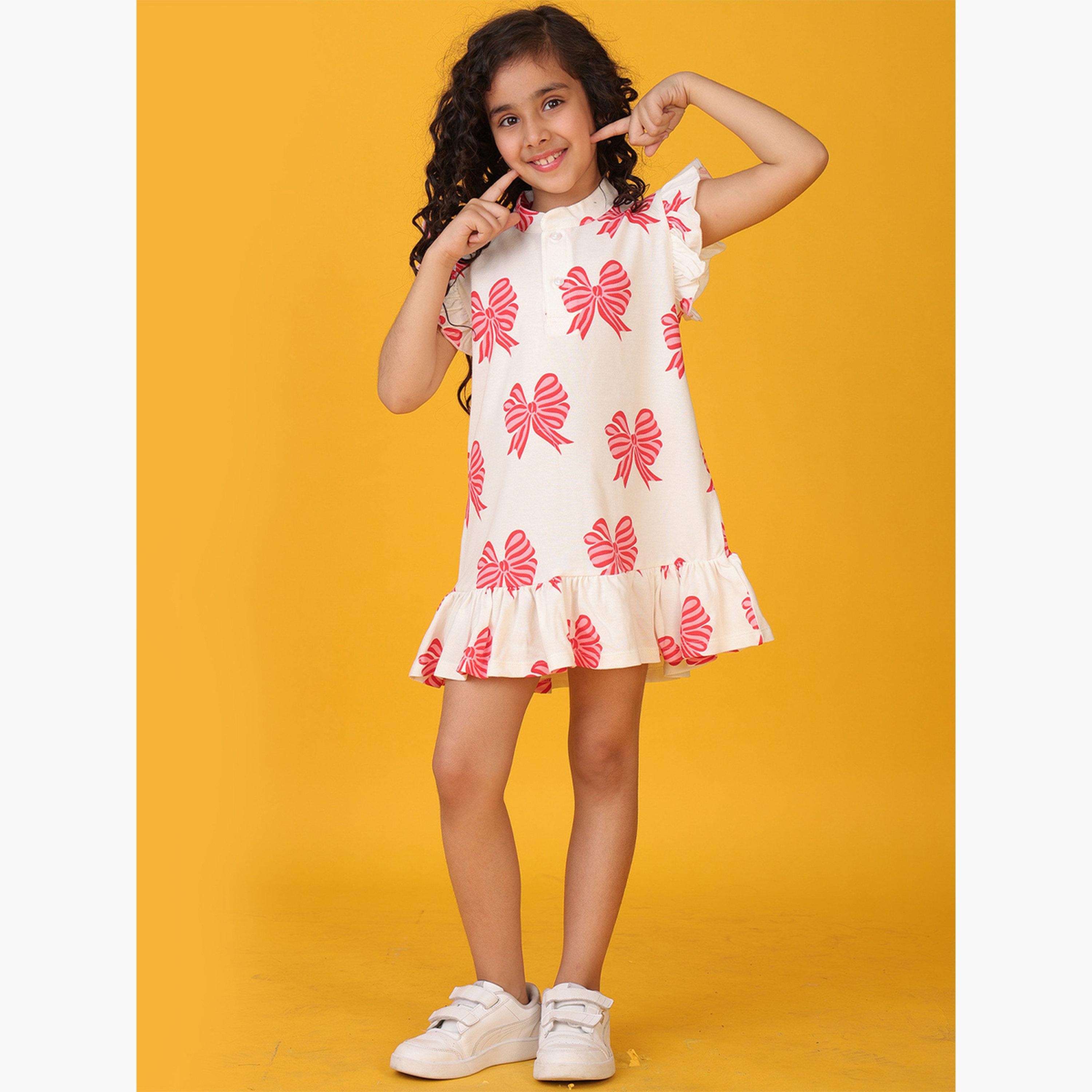 Anthrilo White Bow Pink Frill Hem Dress-girls-clothing-dressesandjumpsuits-image-5