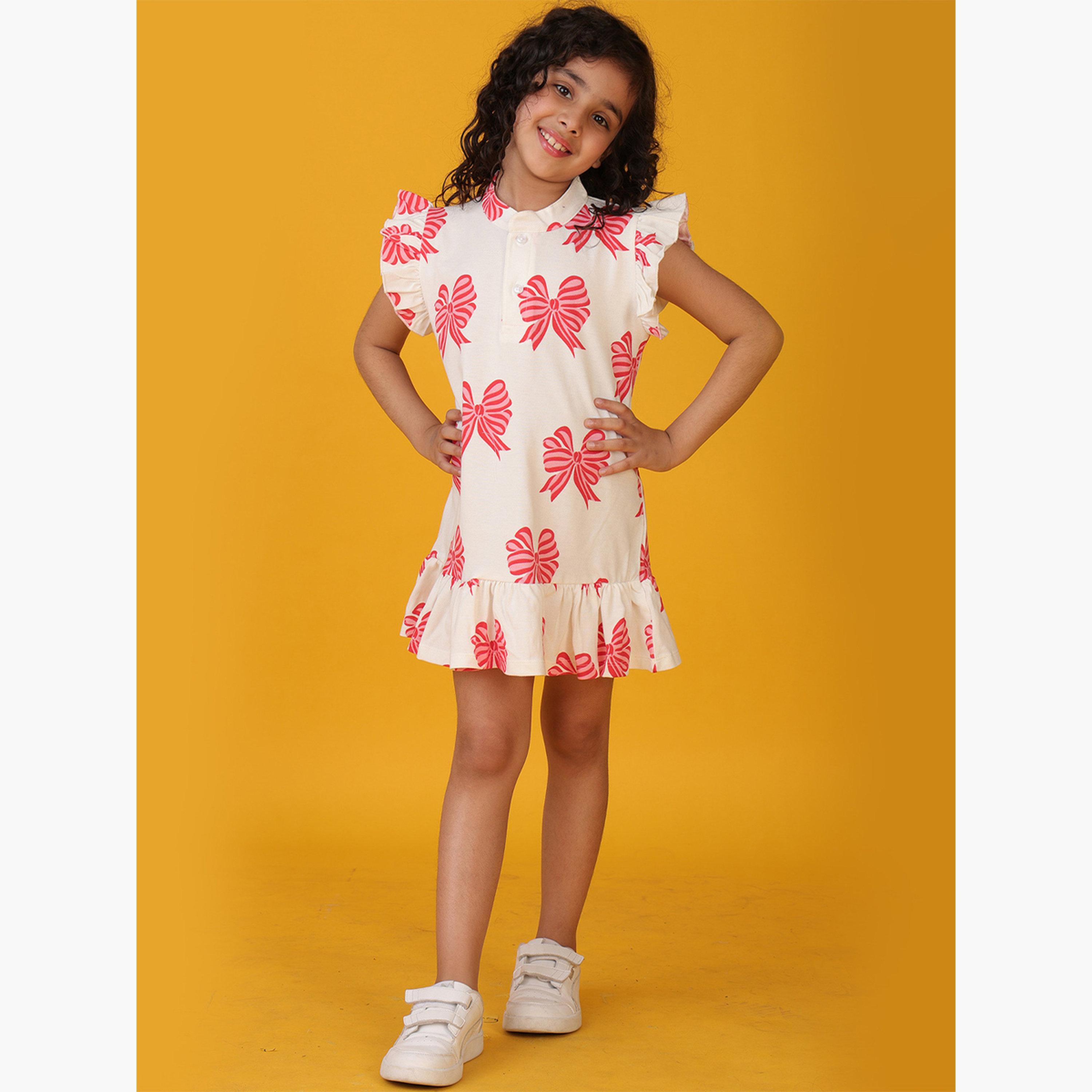 Anthrilo White Bow Pink Frill Hem Dress-girls-clothing-dressesandjumpsuits-image-6