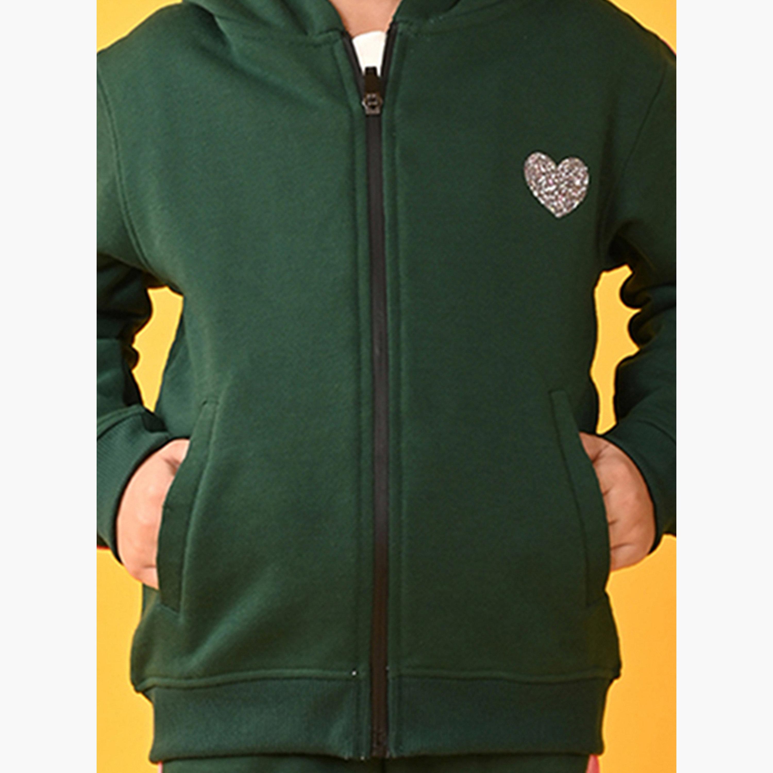 Anthrilo Olive Fleece Pink Glitter Tape Hoodie and Joggers Set-girls-clothing-setsandcoords-image-4