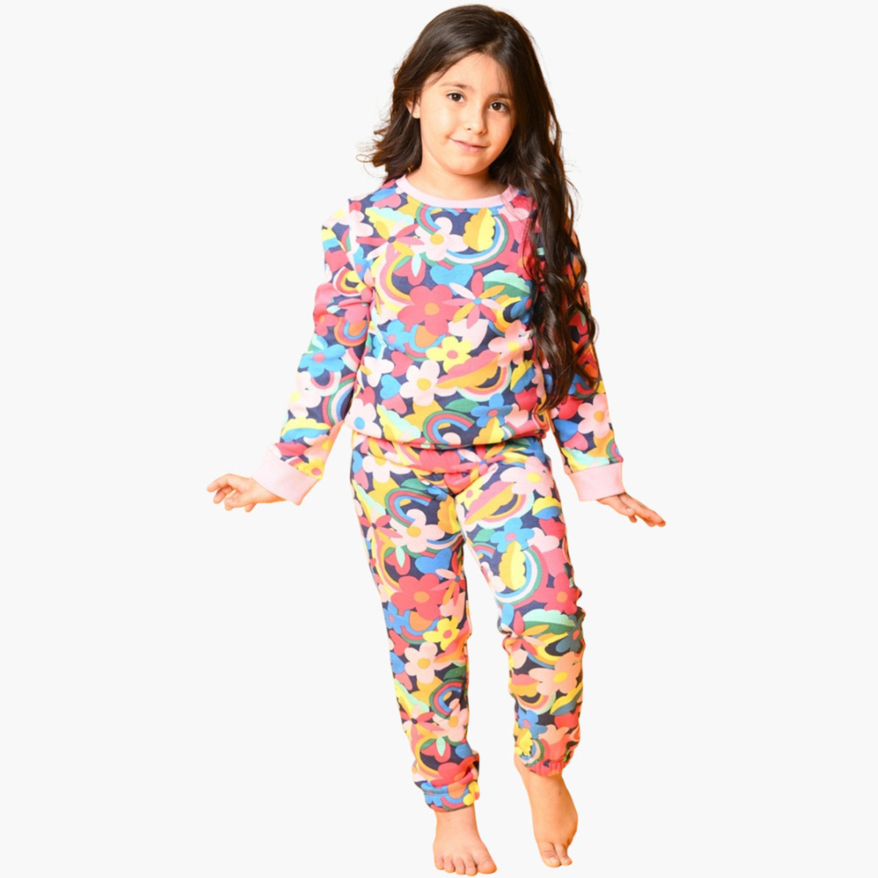 Anthrilo Fun Floral Fleece Sweatshirt and Joggers Set-girls-clothing-setsandcoords-image-1