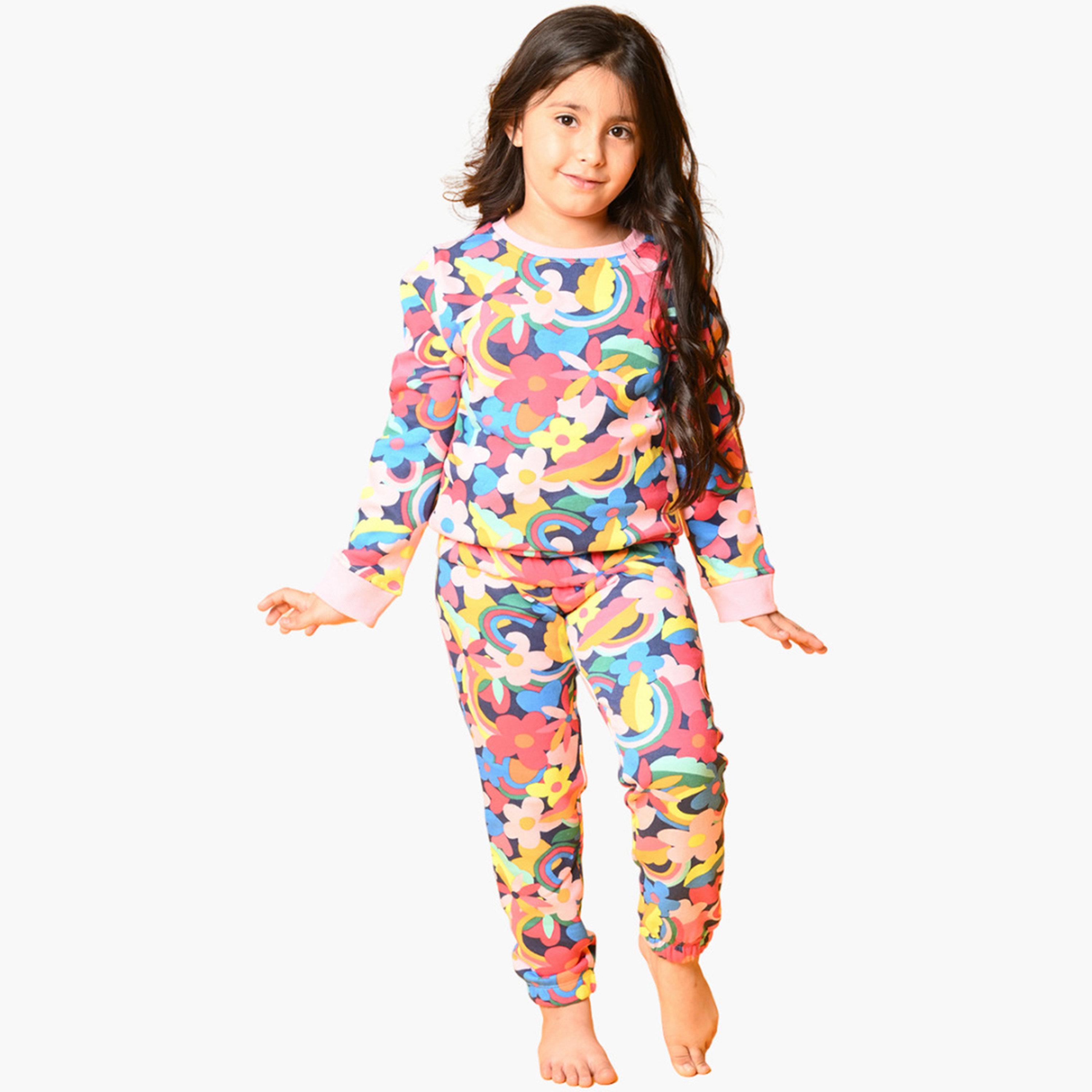انثريلو - سويت شيرت وبنطال رياضي من الصوف بنقشة زهور-girls-clothing-setsandcoords-image-2