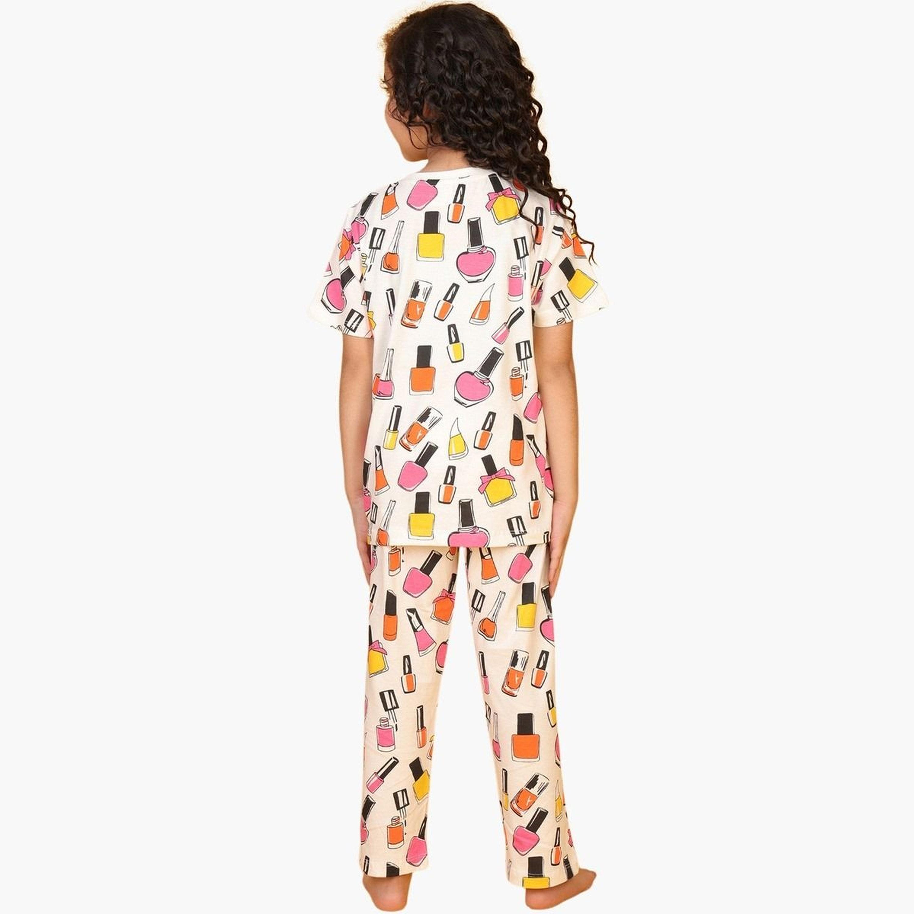 Anthrilo Girls Nail Polish Print Cotton T-Shirt and Pants Set-girls-clothing-setsandcoords-image-3