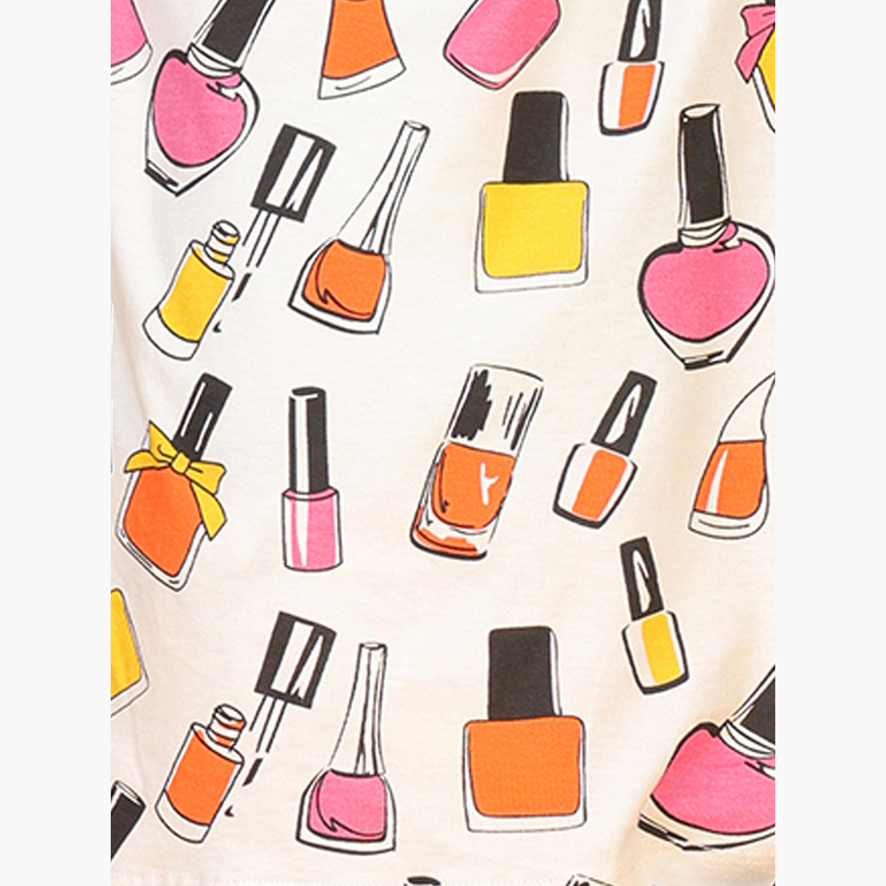 Anthrilo Girls Nail Polish Print Cotton T-Shirt and Pants Set-girls-clothing-setsandcoords-image-4