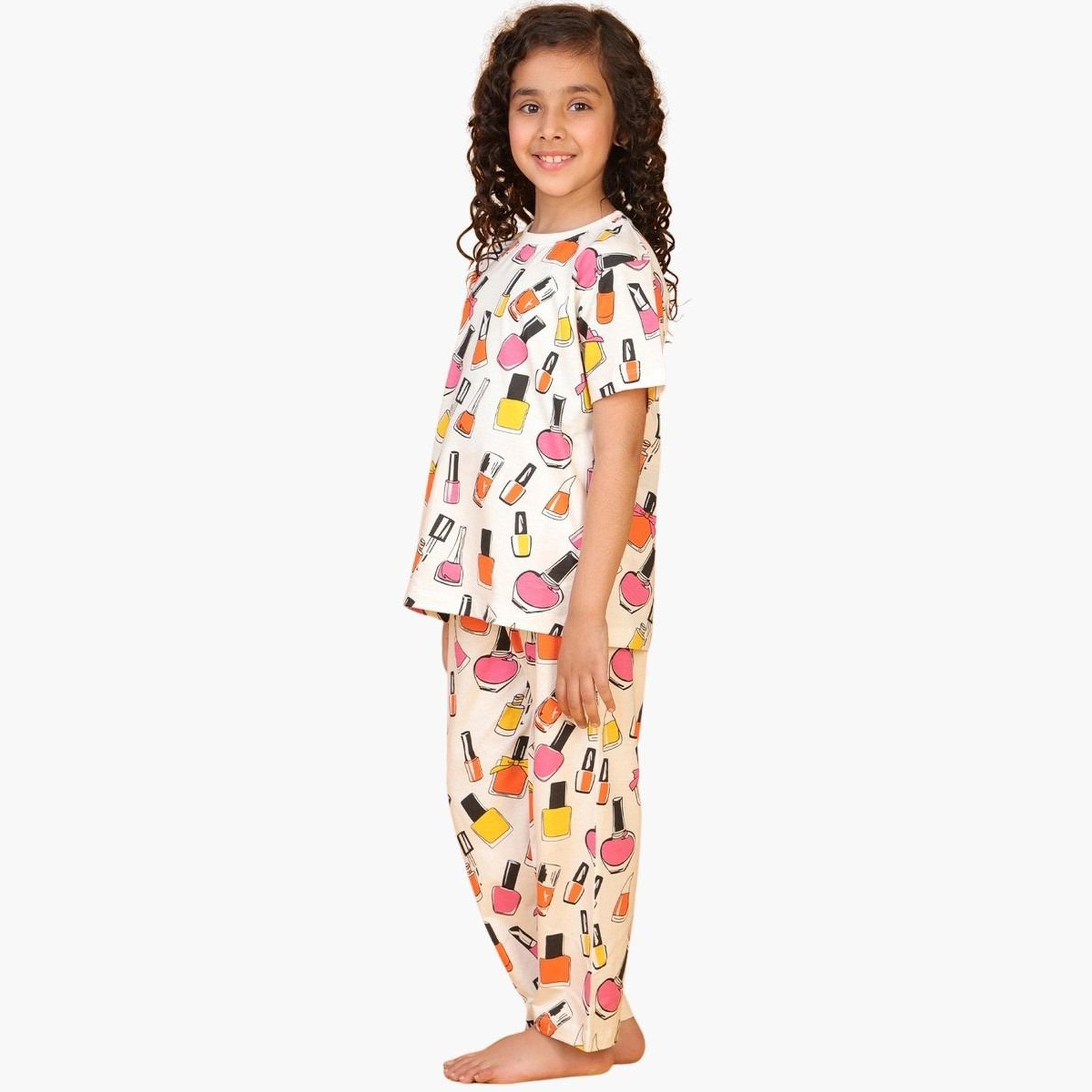 Anthrilo Girls Nail Polish Print Cotton T-Shirt and Pants Set-girls-clothing-setsandcoords-image-5