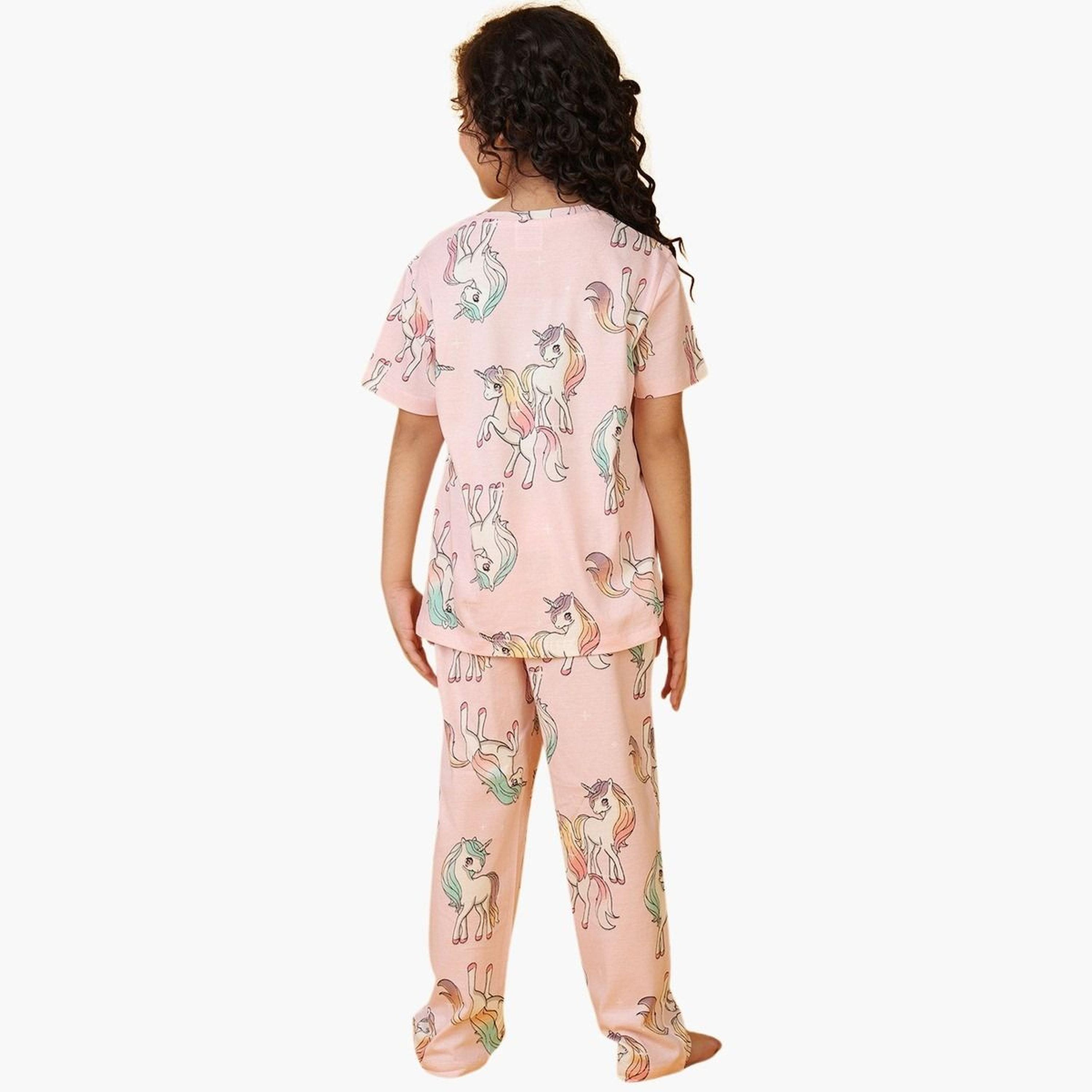Anthrilo Girls Unicorn Print Cotton T-Shirt and Pants Set-girls-clothing-setsandcoords-image-3