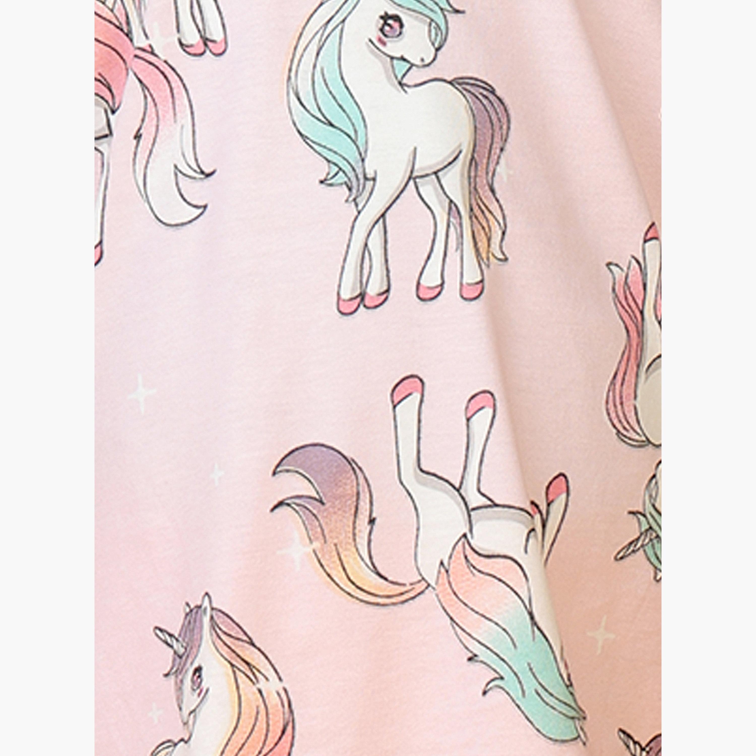 Anthrilo Girls Unicorn Print Cotton T-Shirt and Pants Set-girls-clothing-setsandcoords-image-4