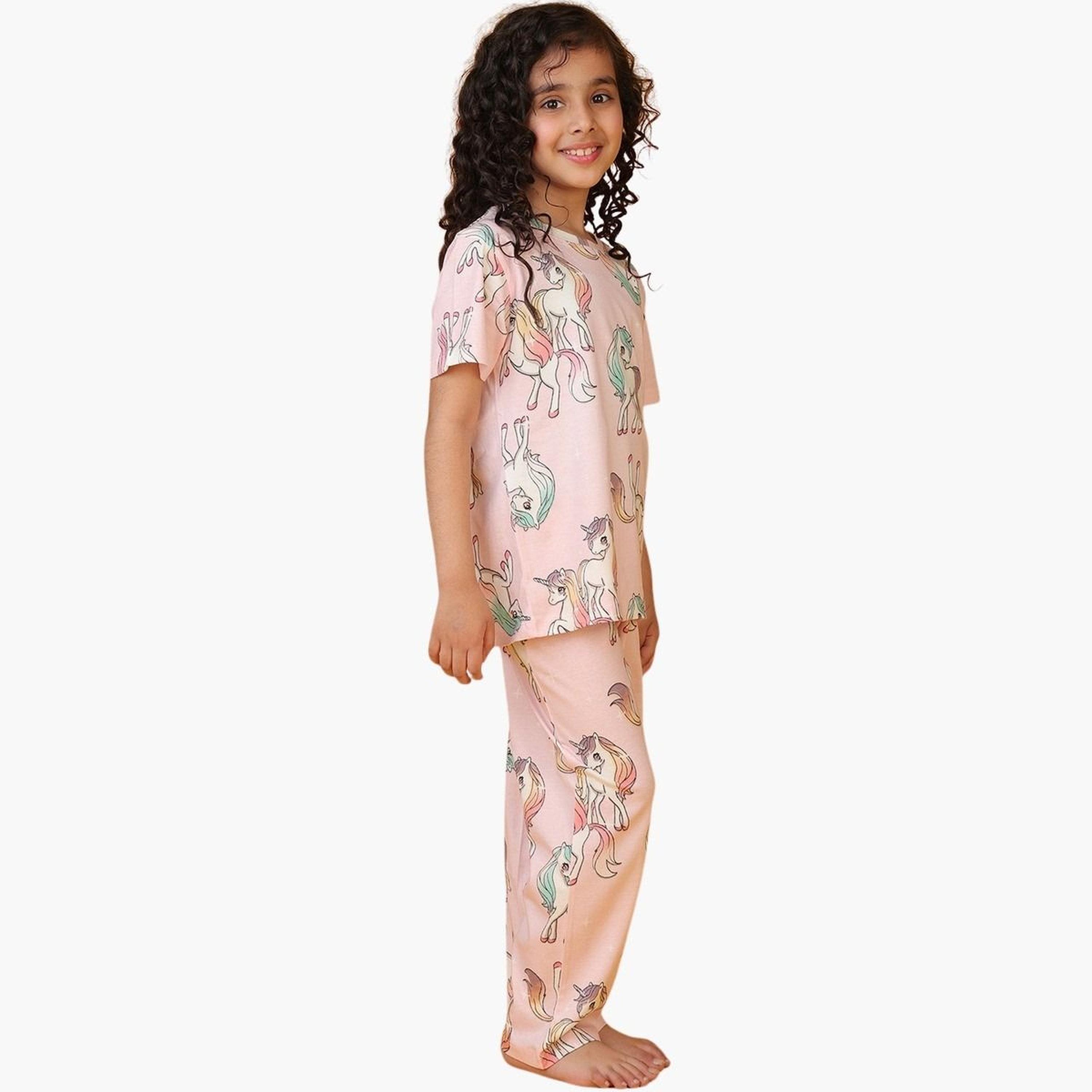 Anthrilo Girls Unicorn Print Cotton T-Shirt and Pants Set-girls-clothing-setsandcoords-image-5